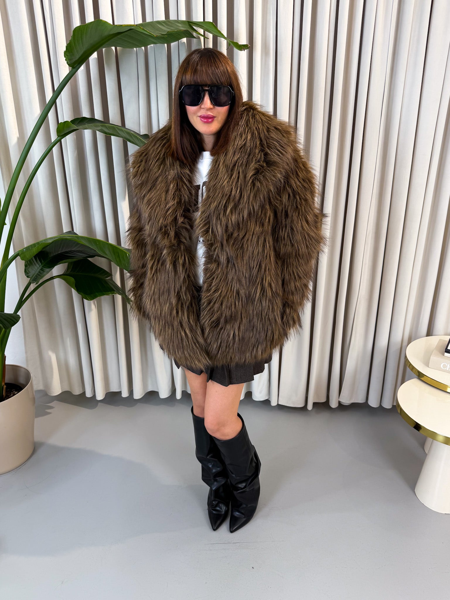 Eco-fur marrone con sfumature
