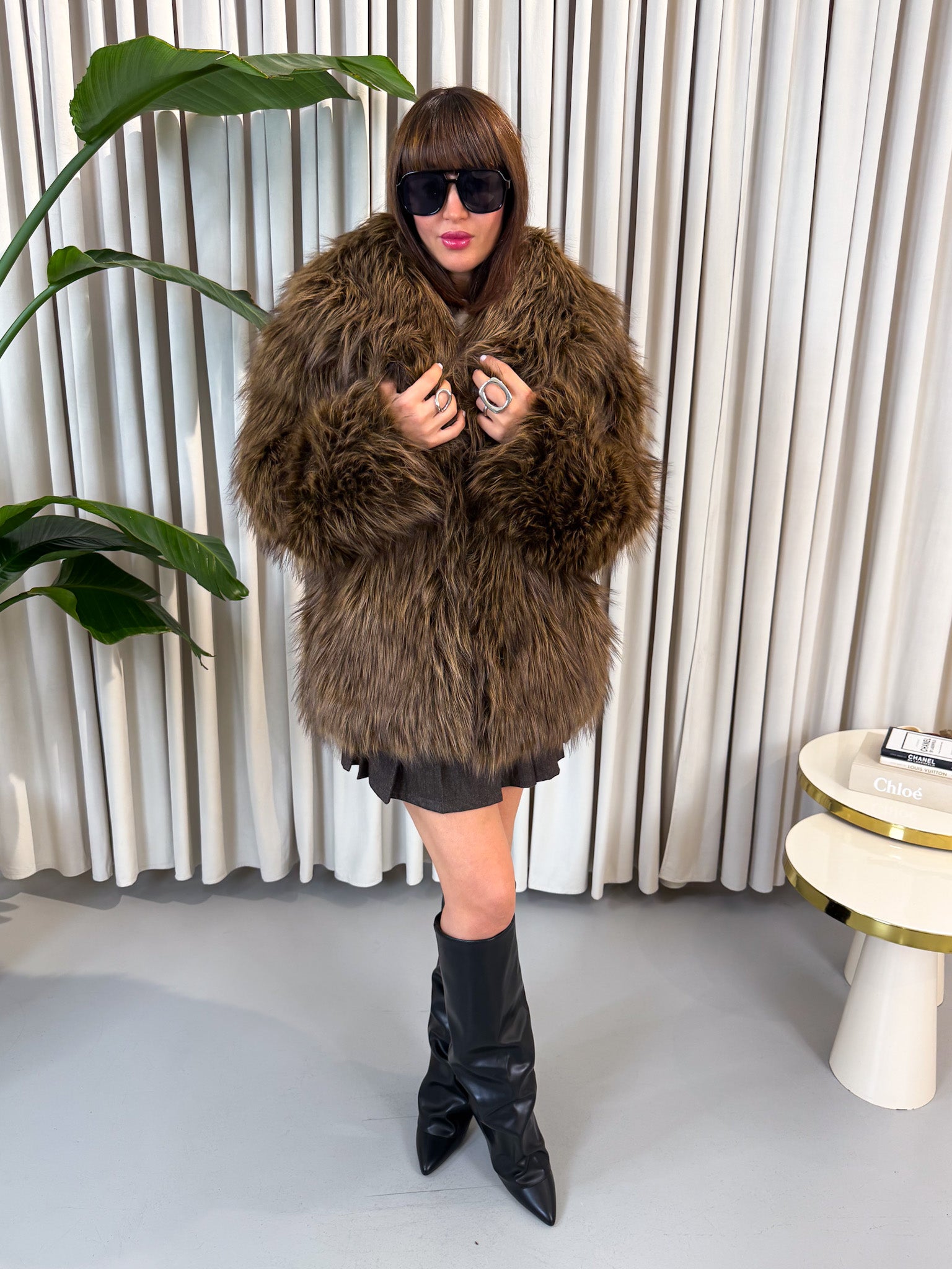 Eco-fur marrone con sfumature