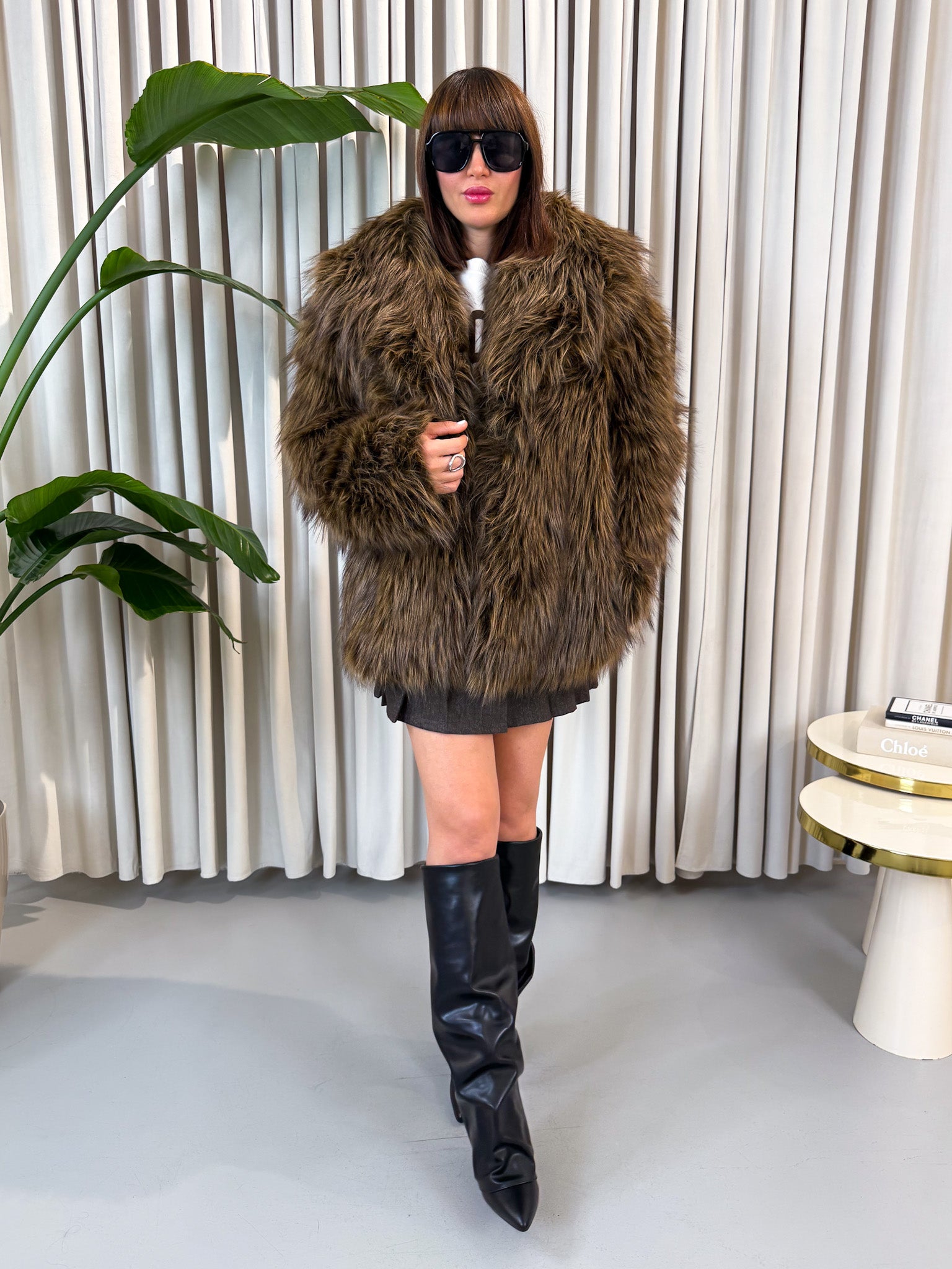 Eco-fur marrone con sfumature