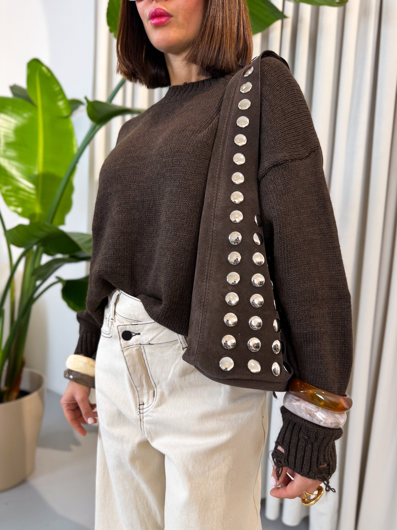 Borsa Luna con borchie cioccolato