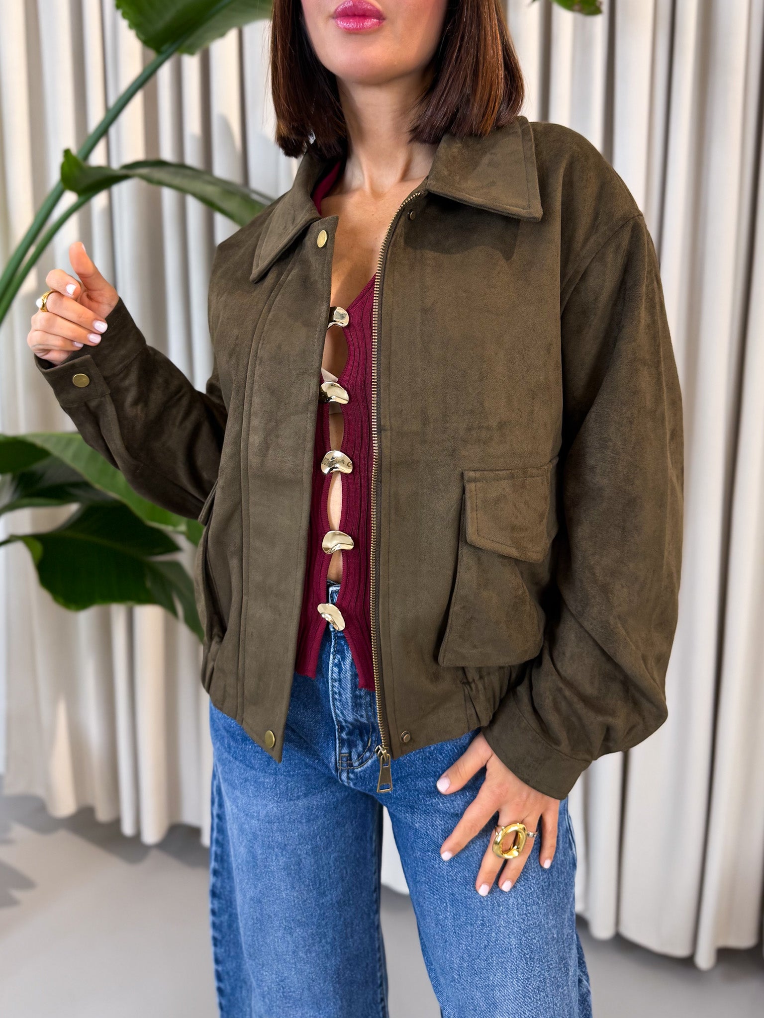 Bomber in eco suede verde militare