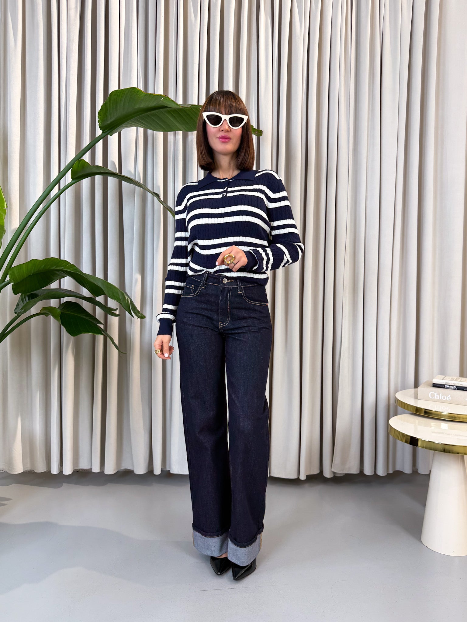 Pullover polo a righe blu