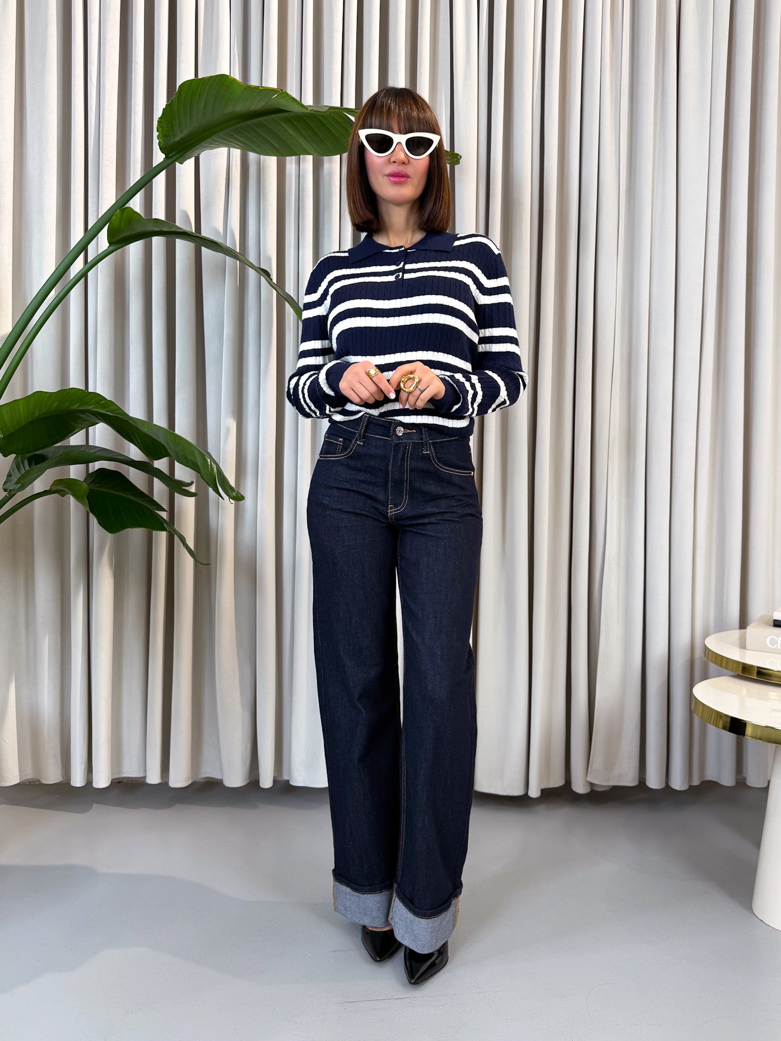 Pullover polo a righe blu