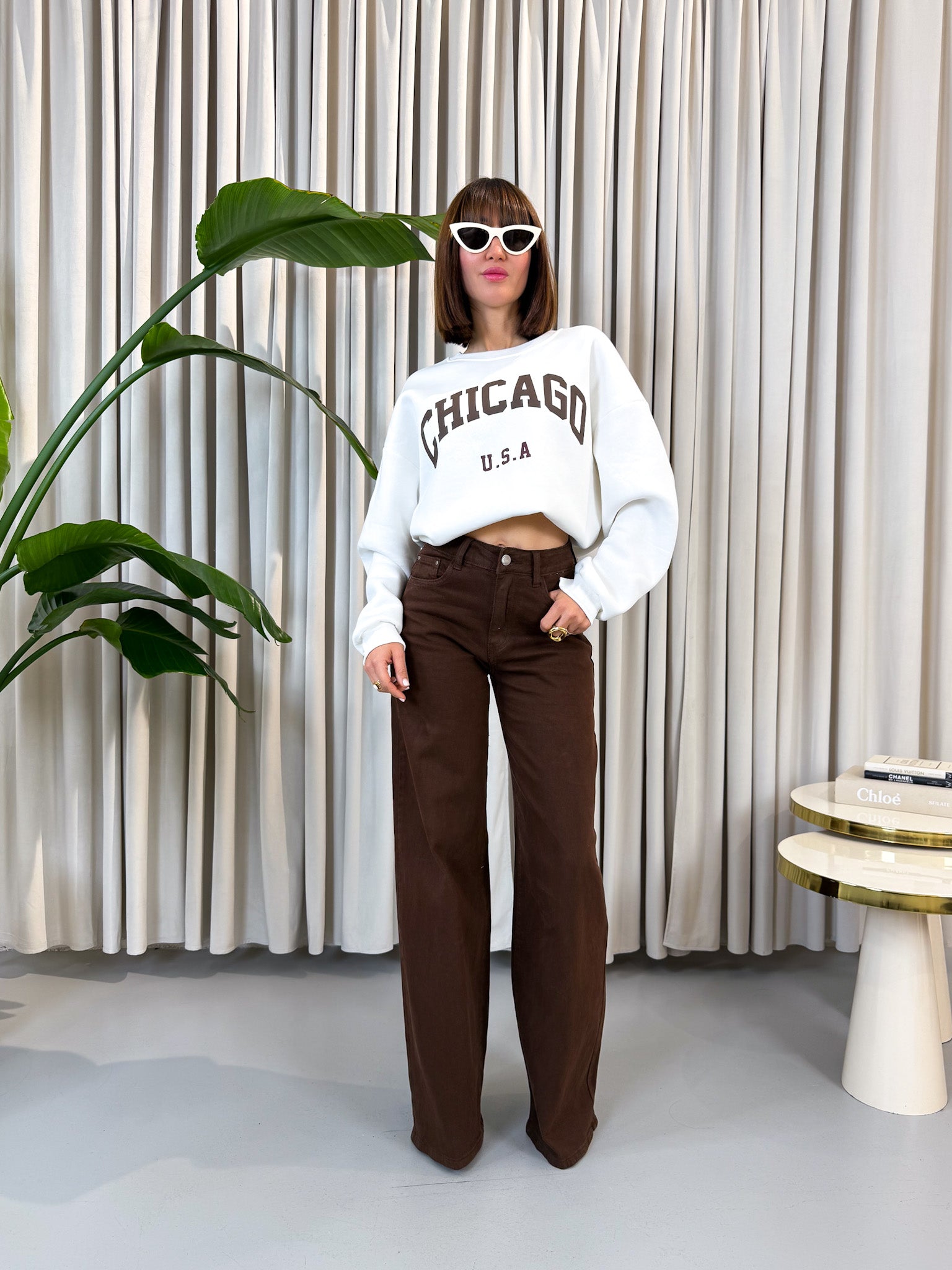 Jeans a palazzo marrone