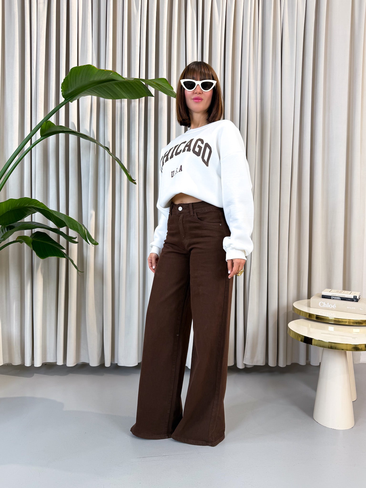 Jeans a palazzo marrone