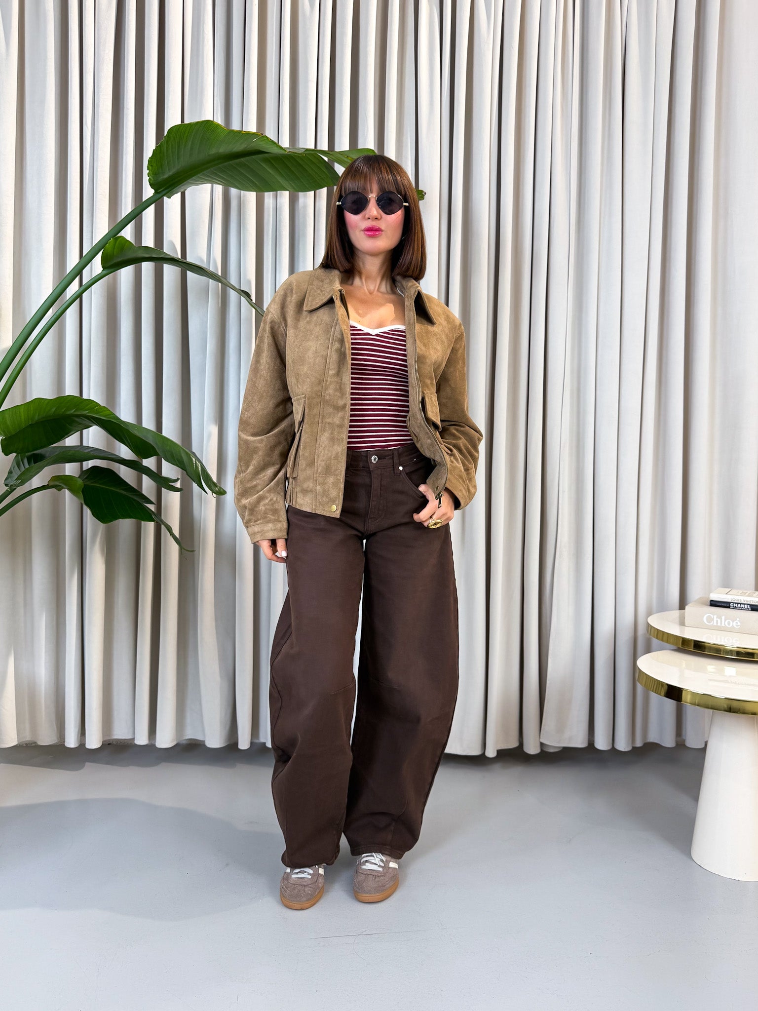 Bomber in eco suede caramel