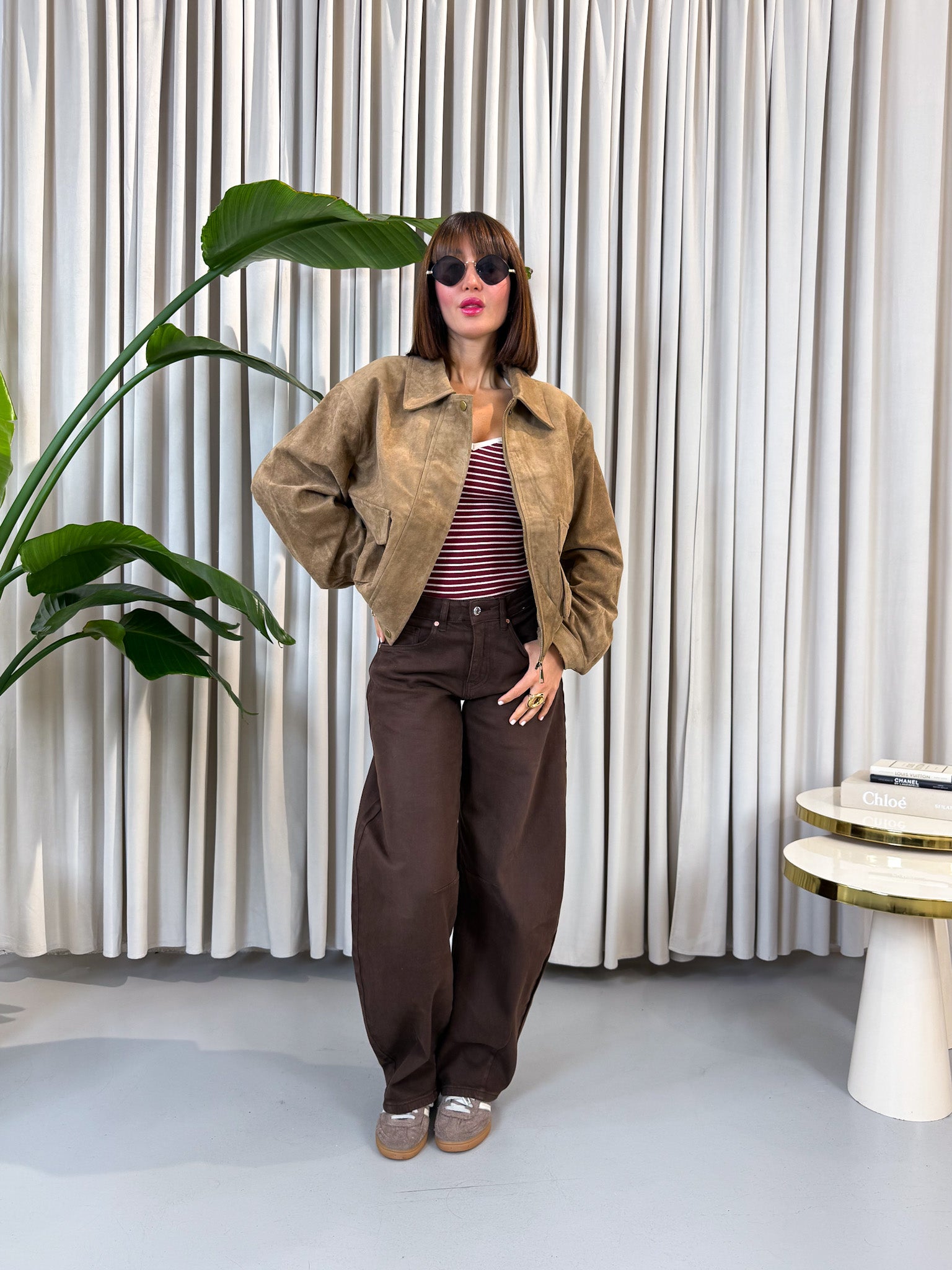 Bomber in eco suede caramel