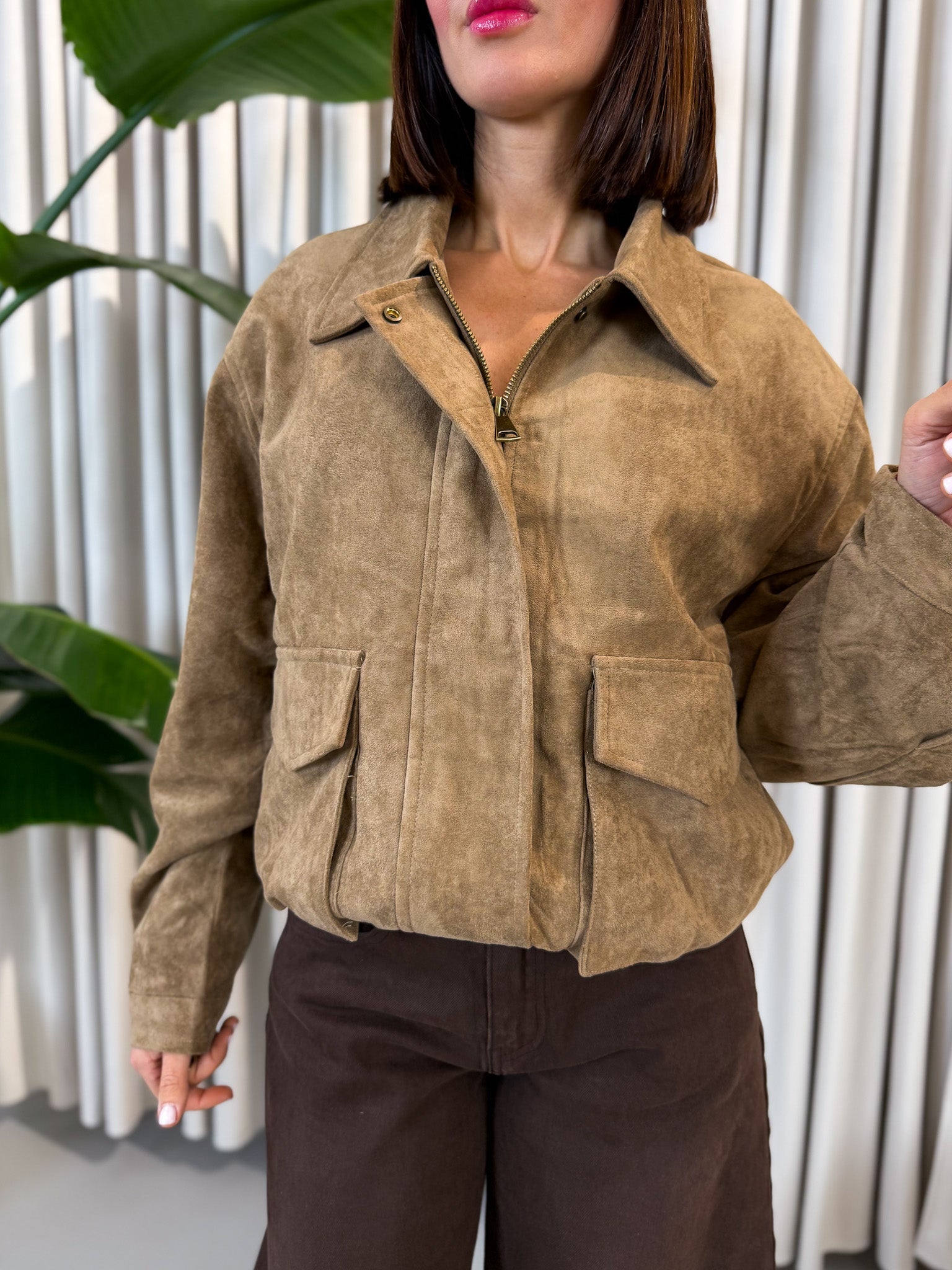 Bomber in eco suede caramel