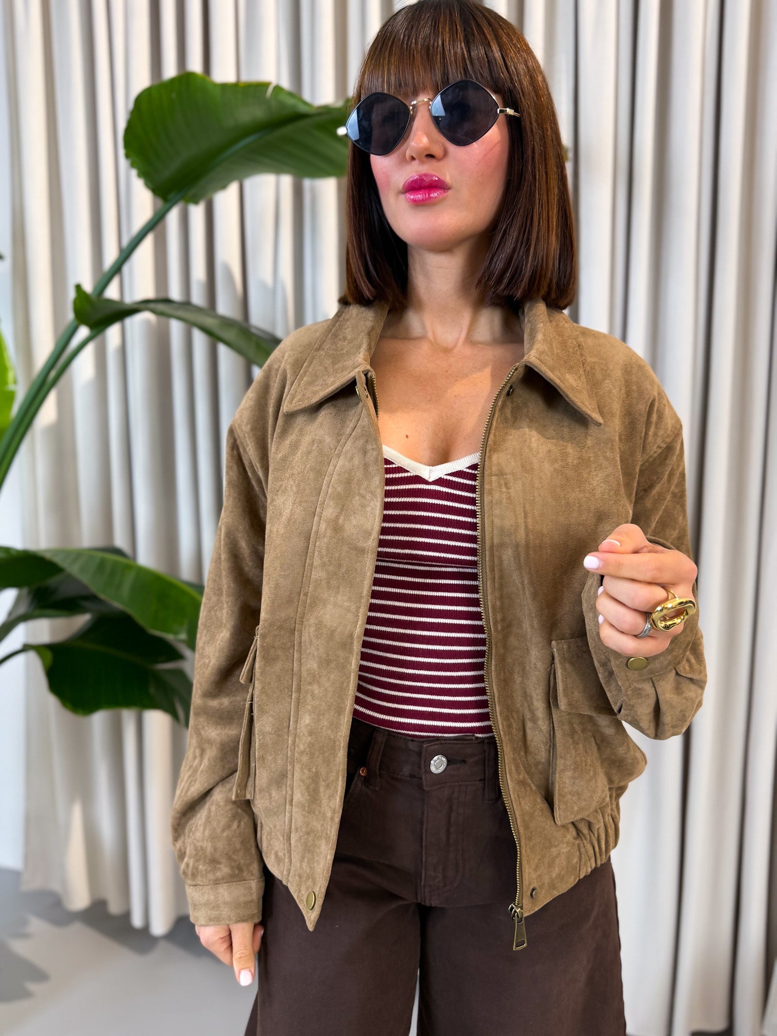 Bomber in eco suede caramel