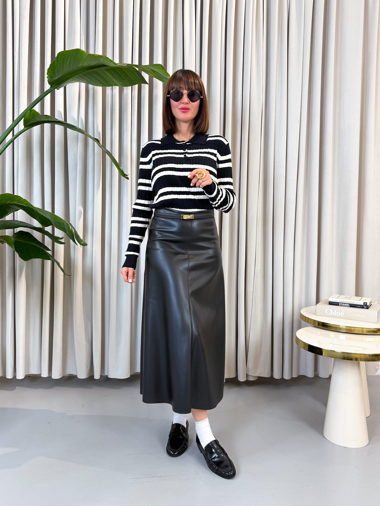 Pullover polo a righe nero