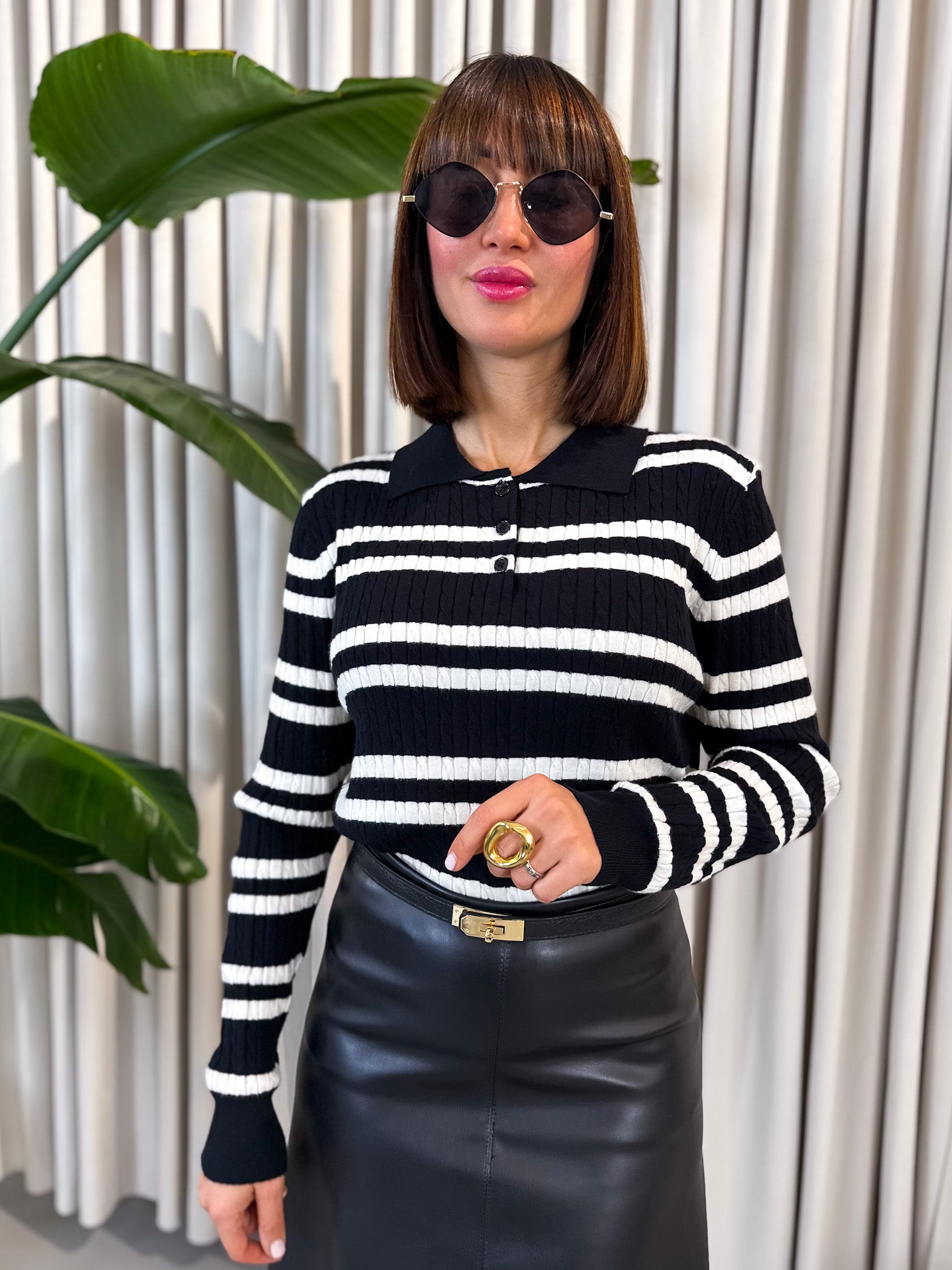 Pullover polo a righe nero