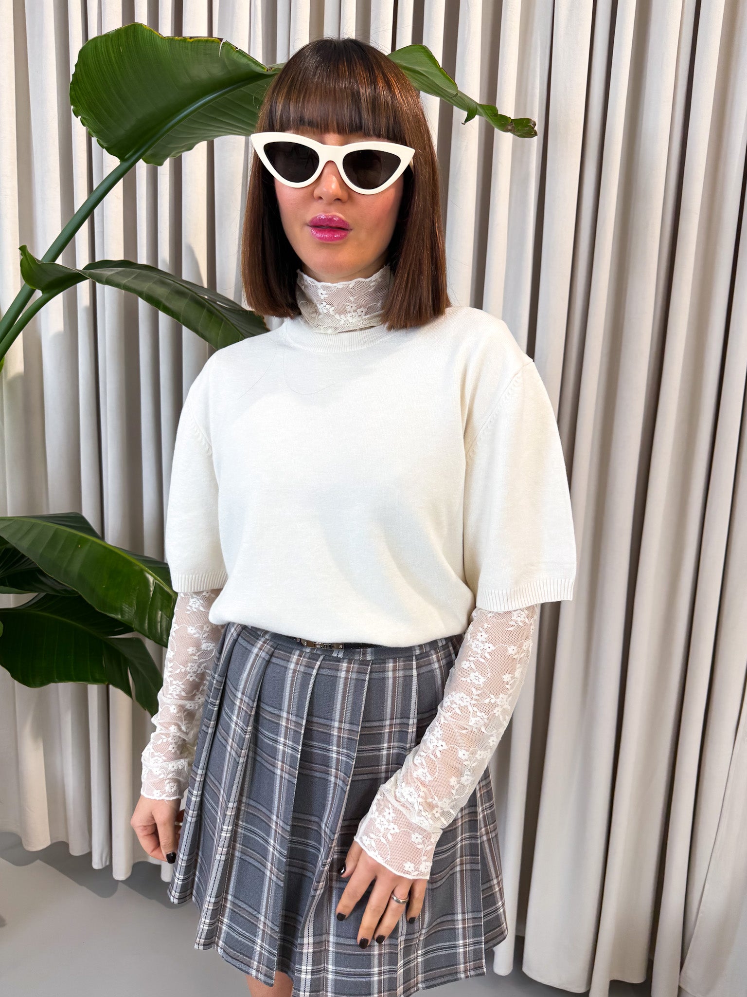 Pullover manica corta panna