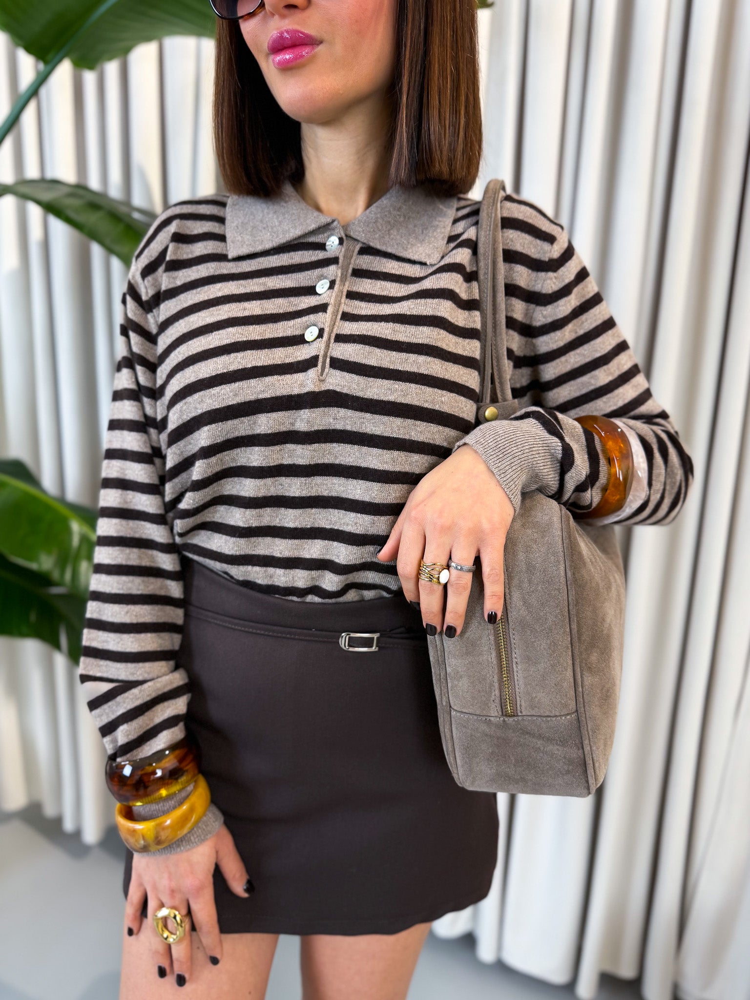 Pullover polo lana e cashmere marrone