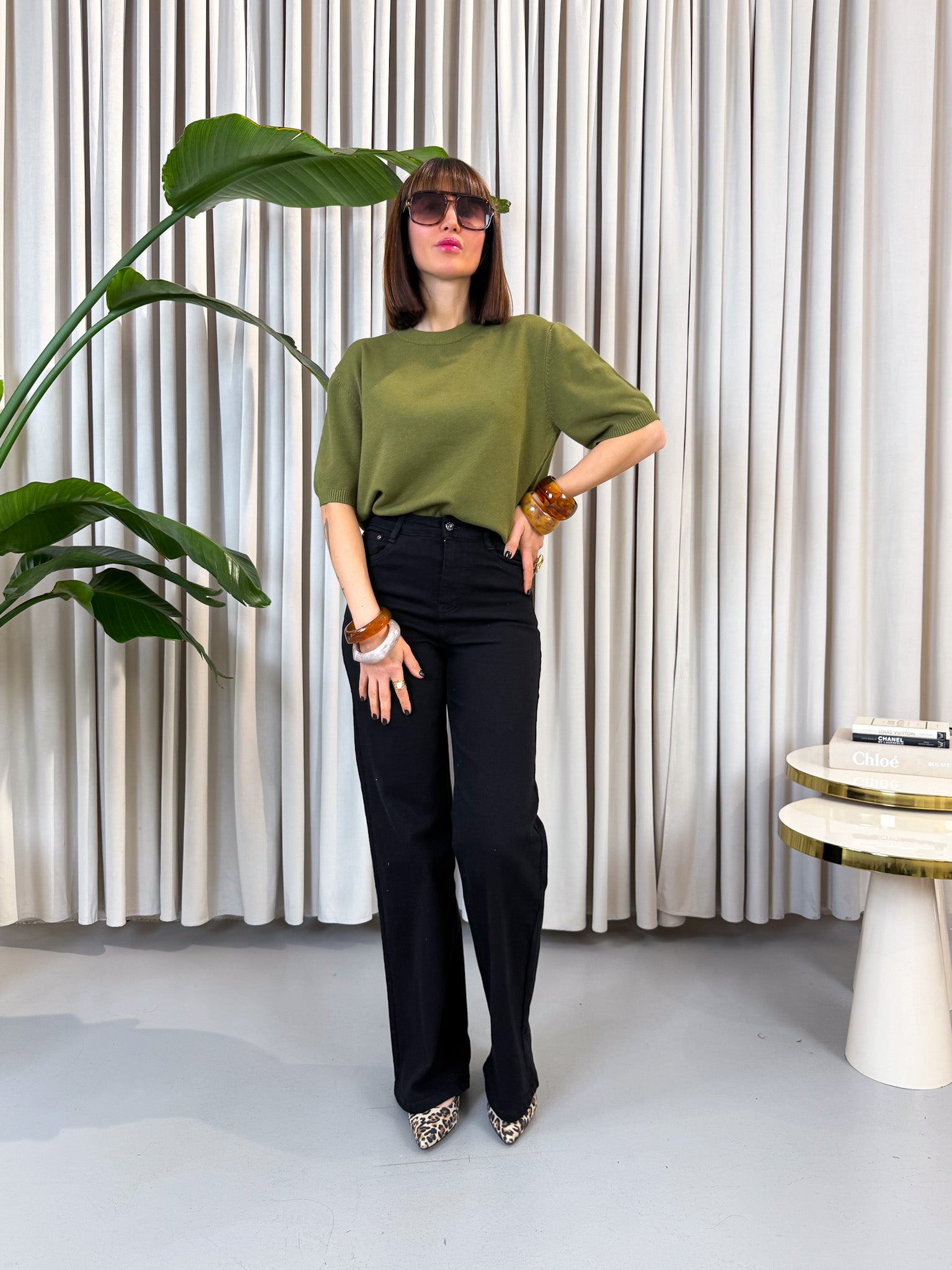 Pullover manica corta oliva