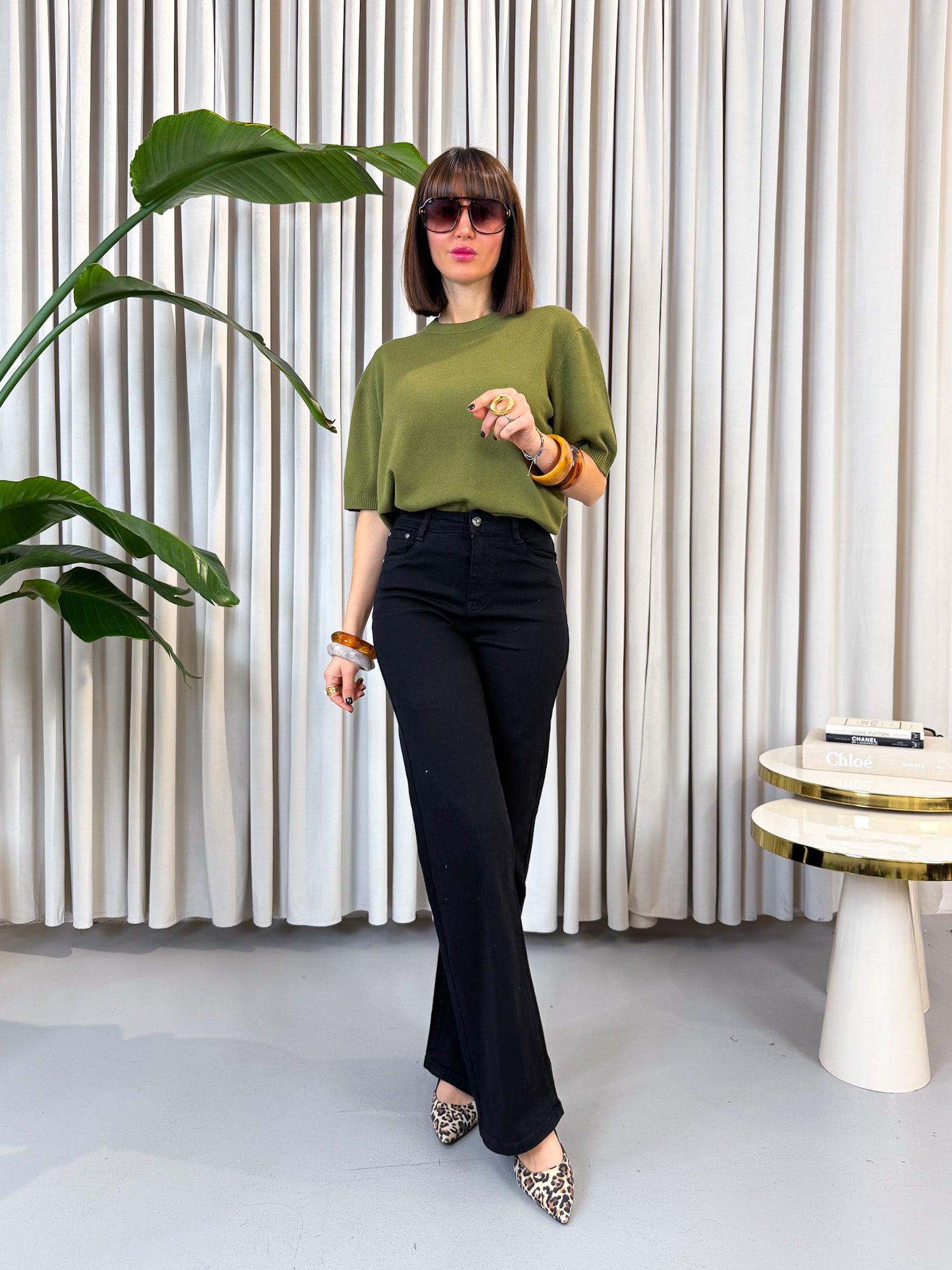 Pullover manica corta oliva