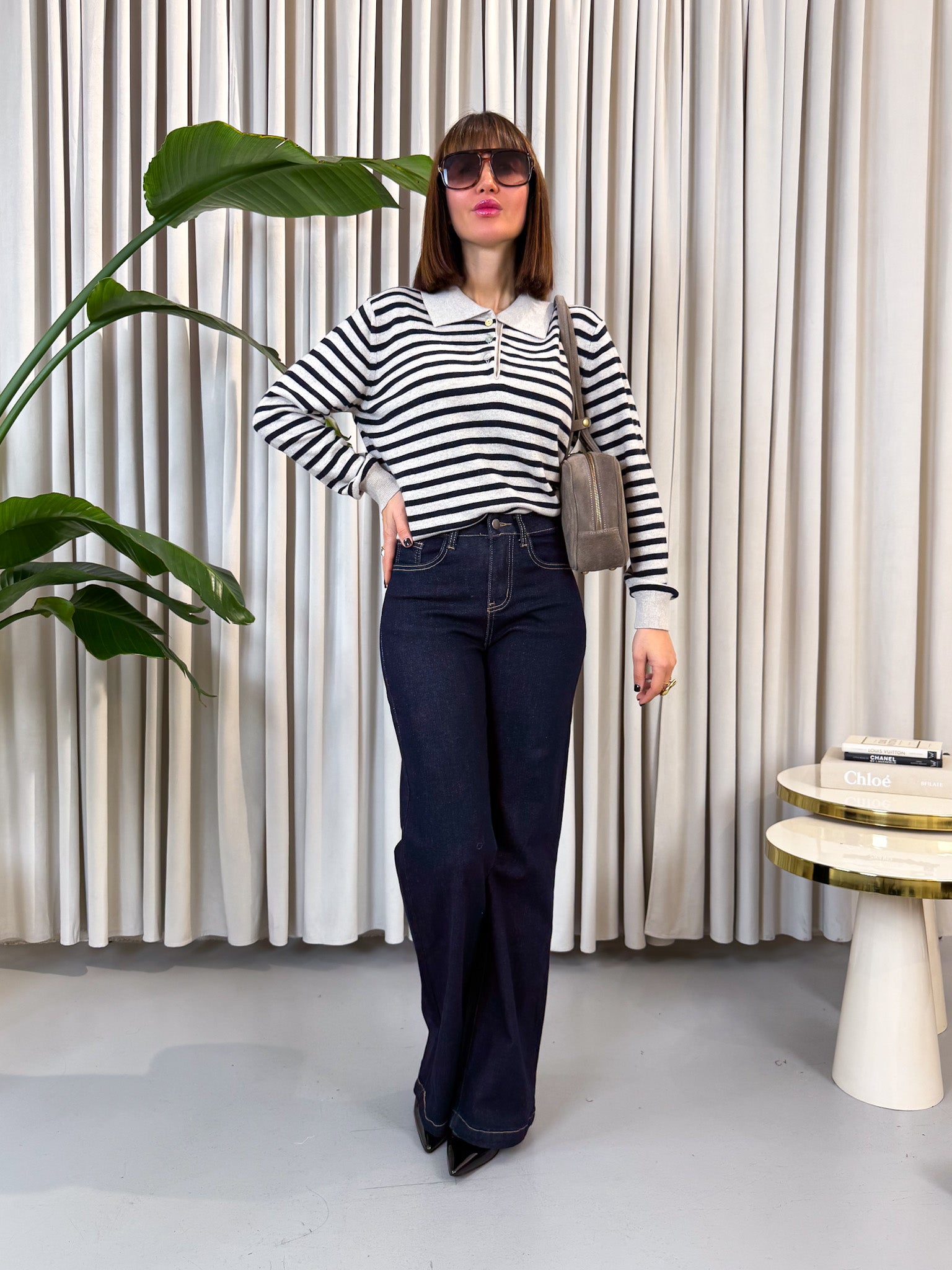 Jeans wide leg denim scuro elasticizzato