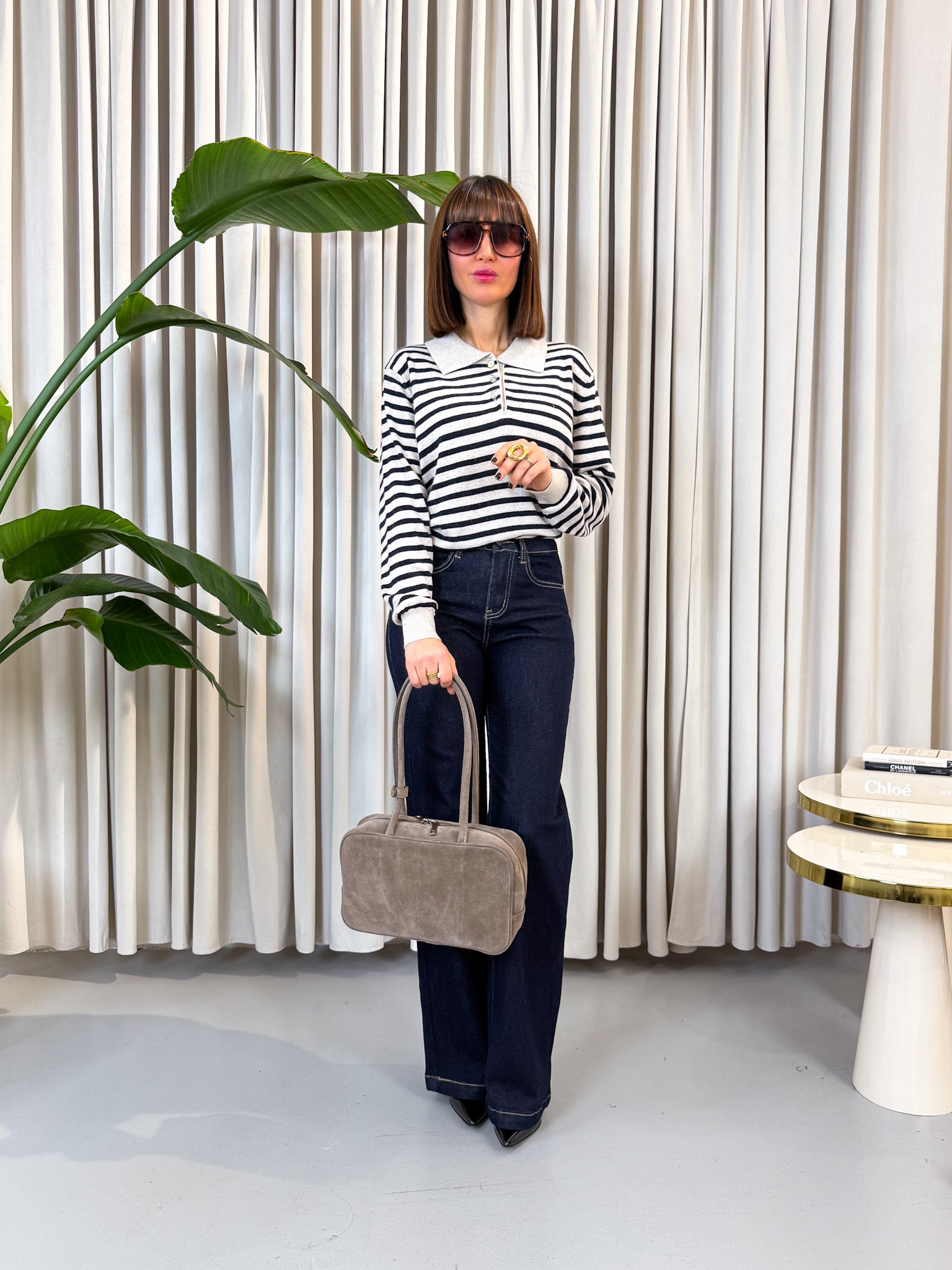 Jeans wide leg denim scuro elasticizzato