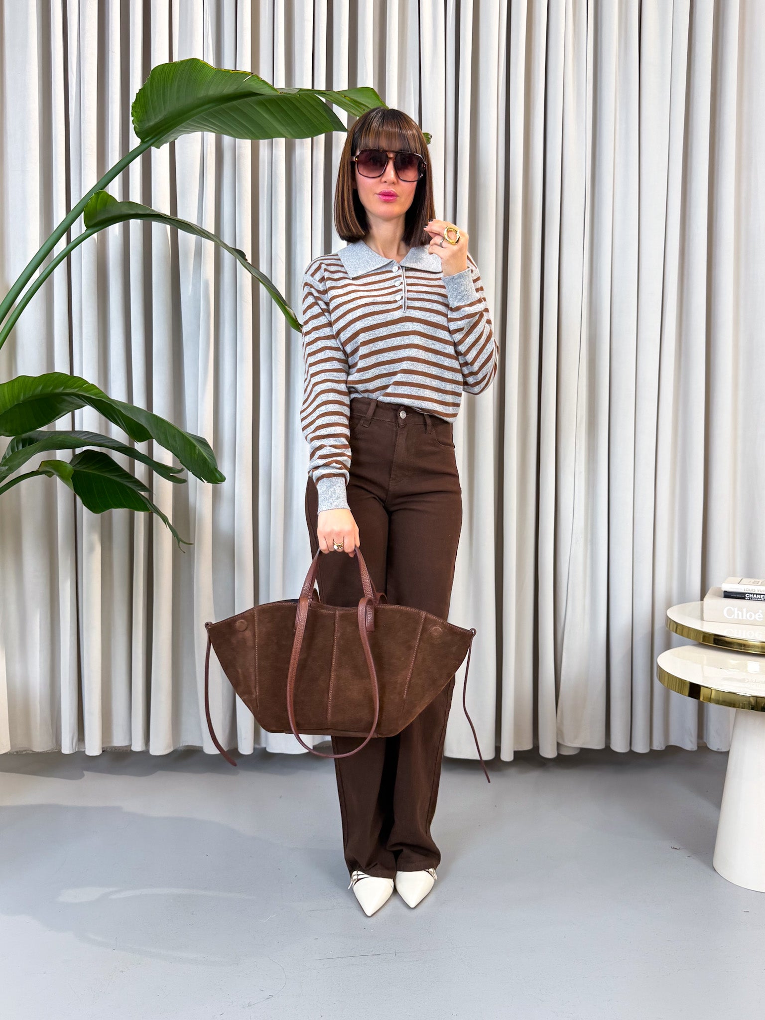 Pullover polo lana e cashmere biscotto