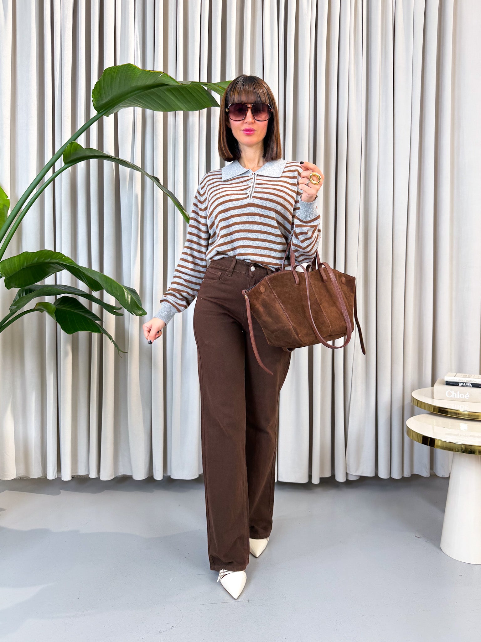 Jeans wide leg marrone elasticizzato