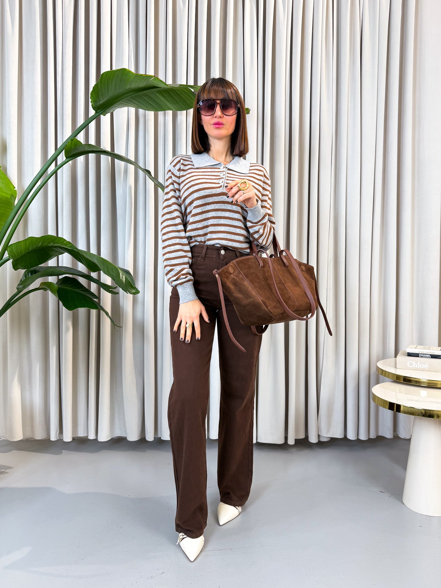 Jeans wide leg marrone elasticizzato