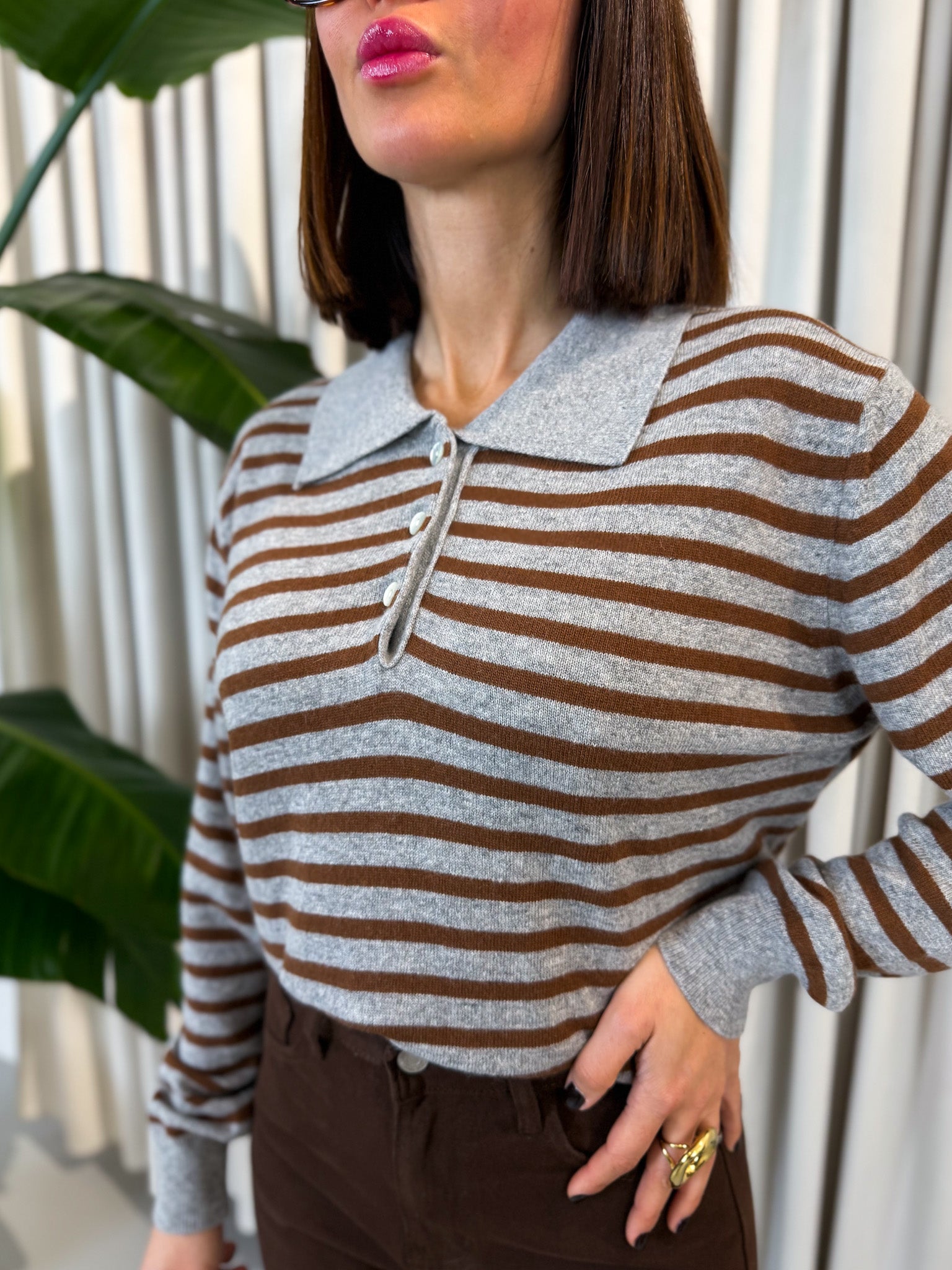 Pullover polo lana e cashmere biscotto