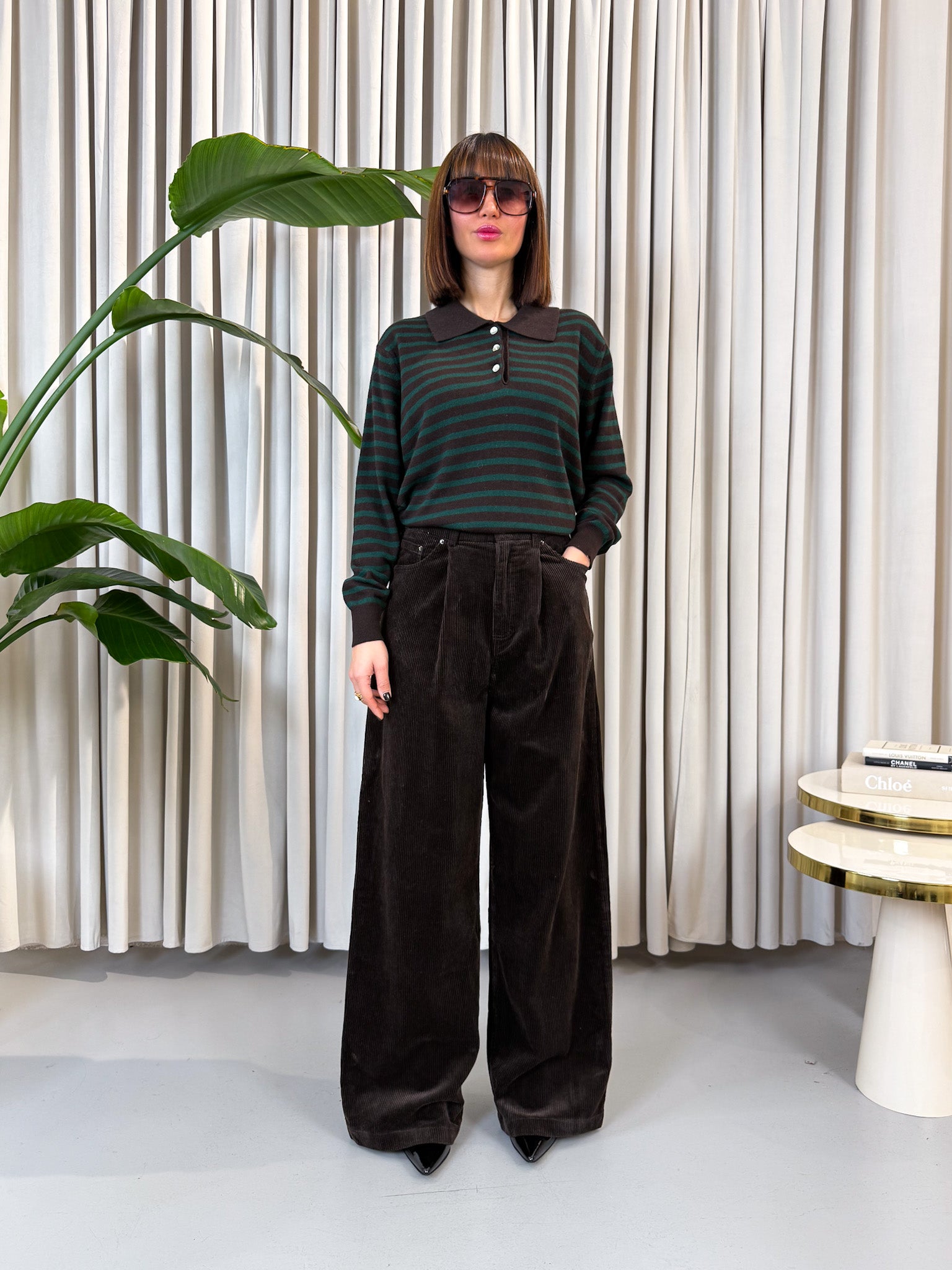 Pullover polo lana e cashmere verde