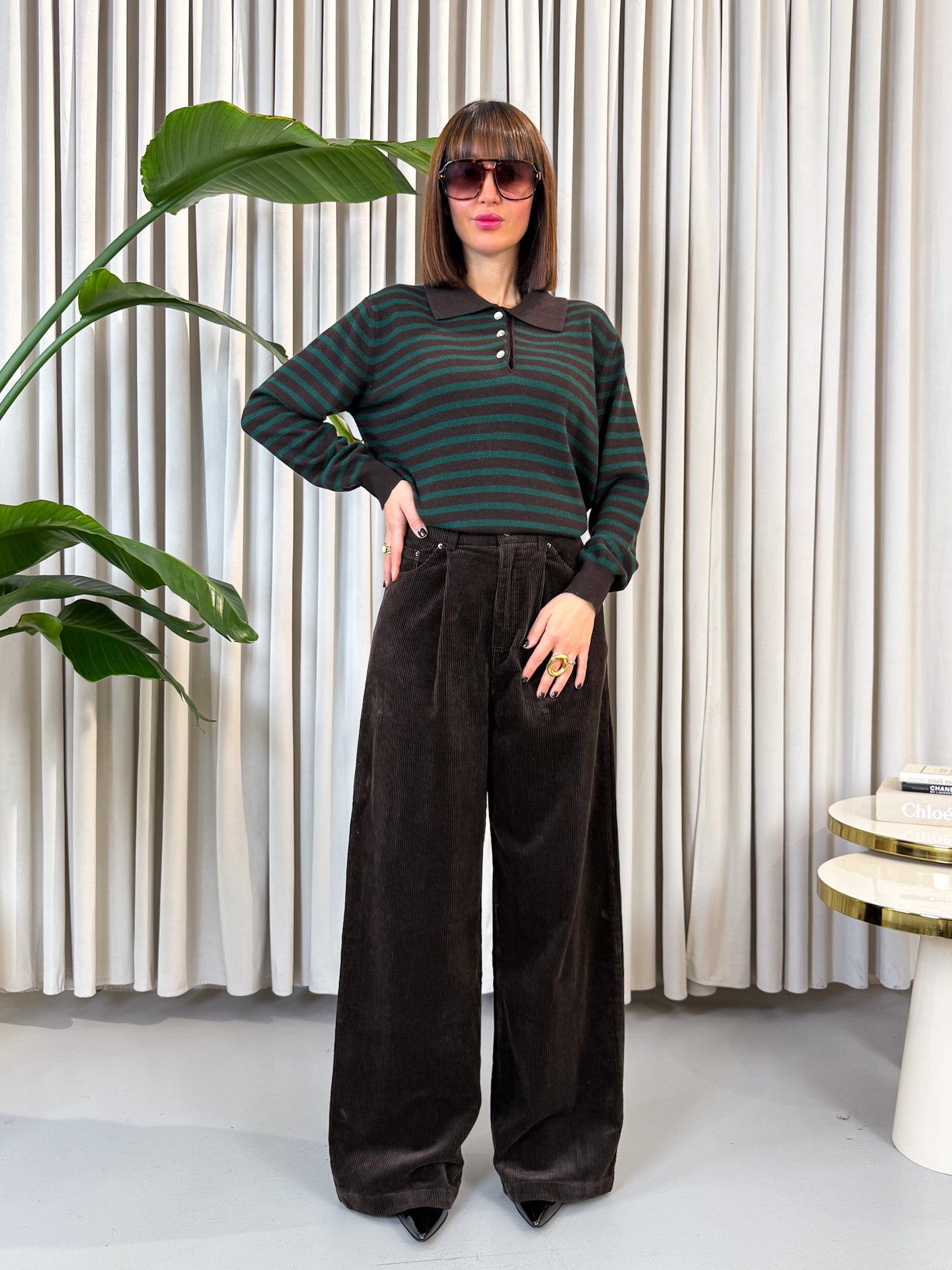 Pullover polo lana e cashmere verde