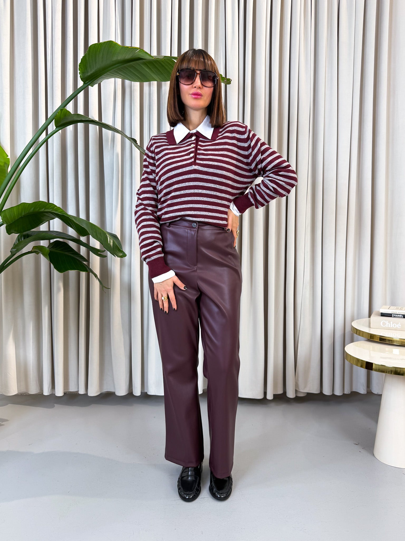 Pullover polo lana e cashmere bordeuax