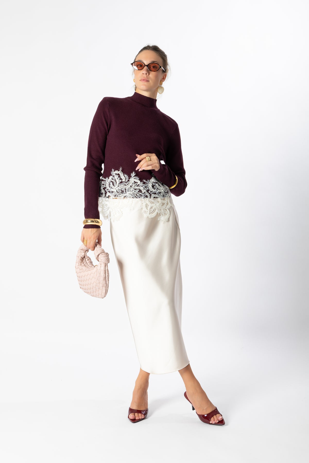 Pullover bordeaux pizzo