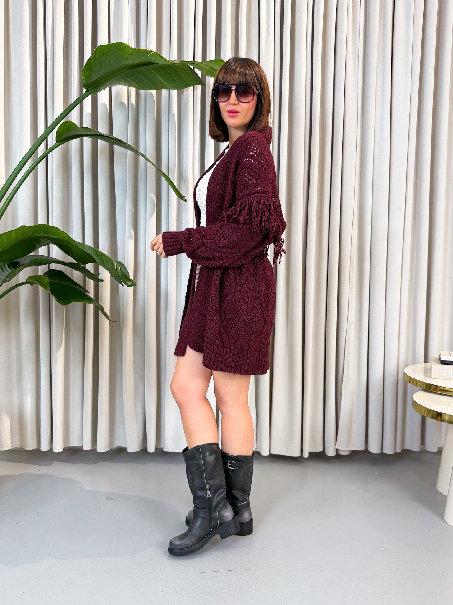 Cardigan frange bordeaux