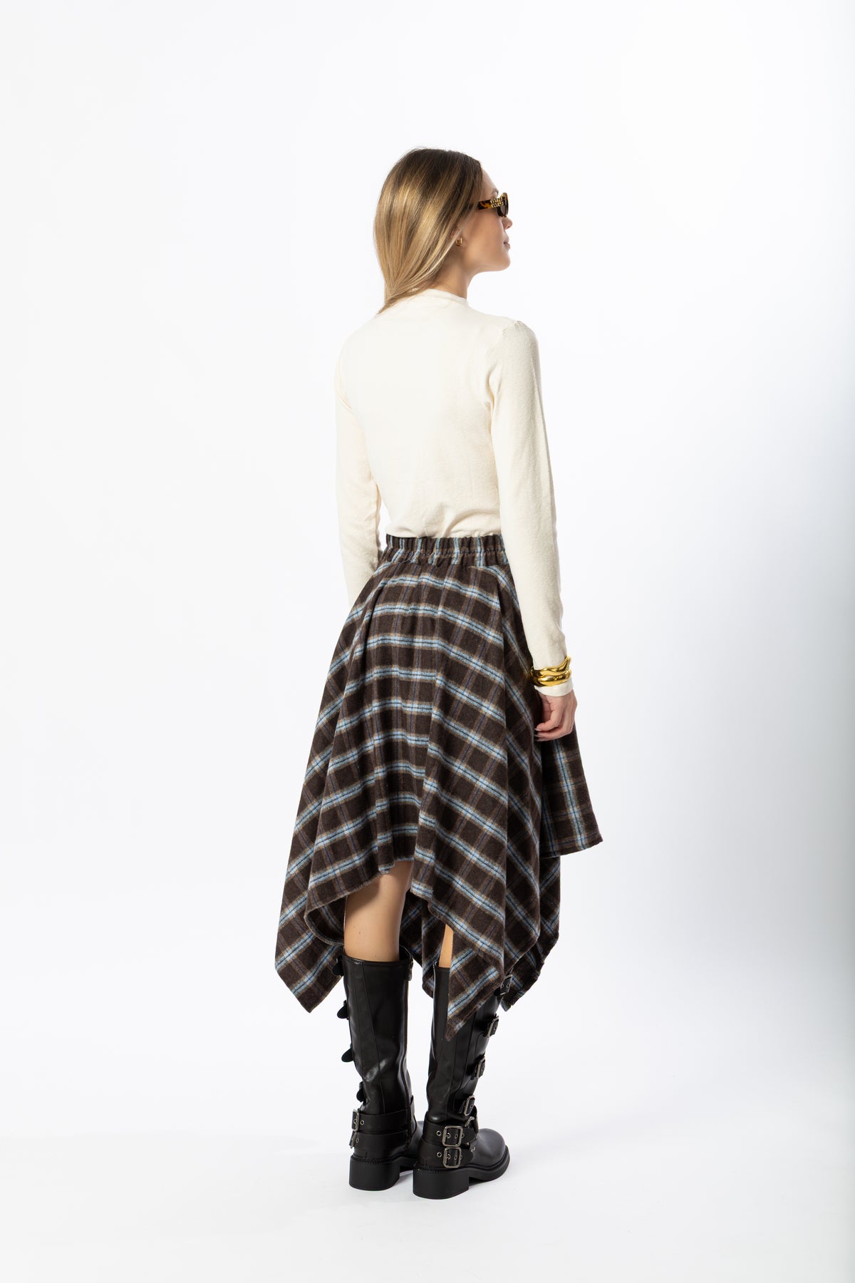 Gonna midi tartan marrone