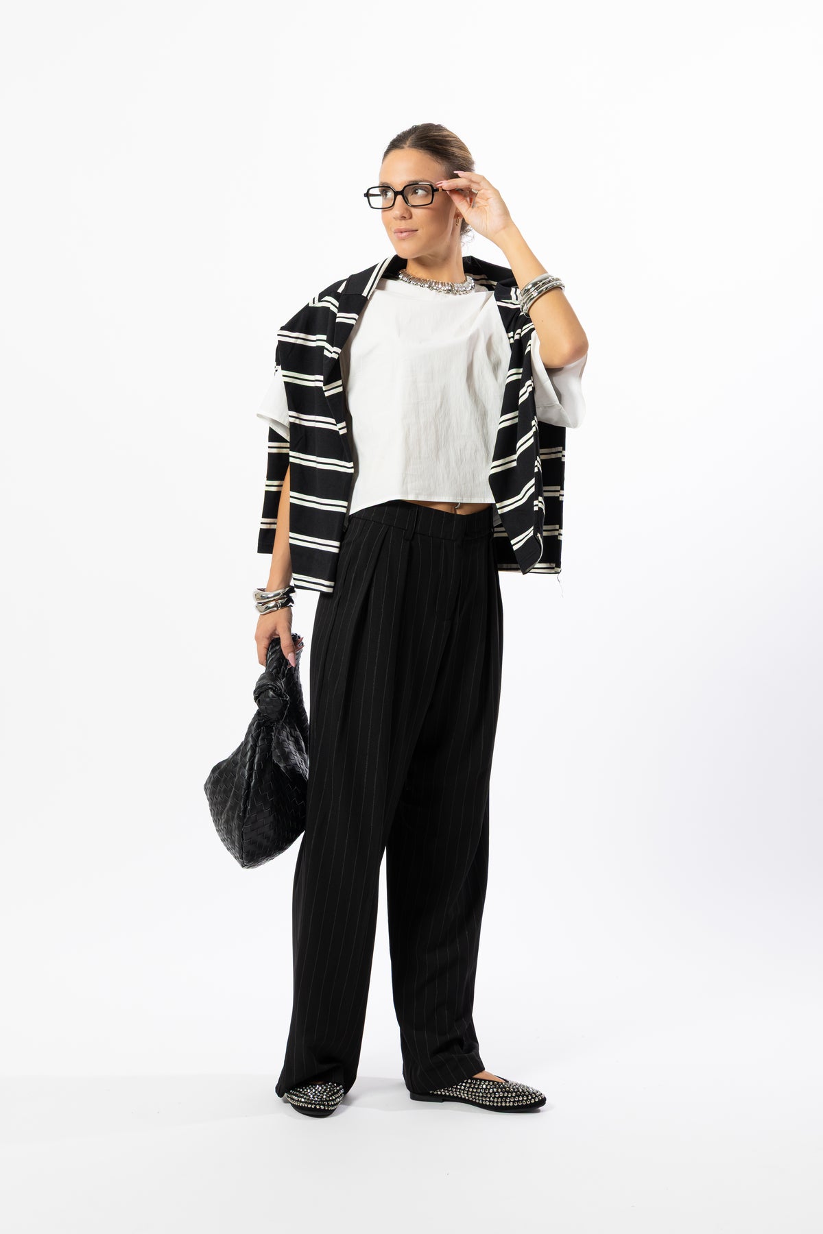 Pantalone gessato nero