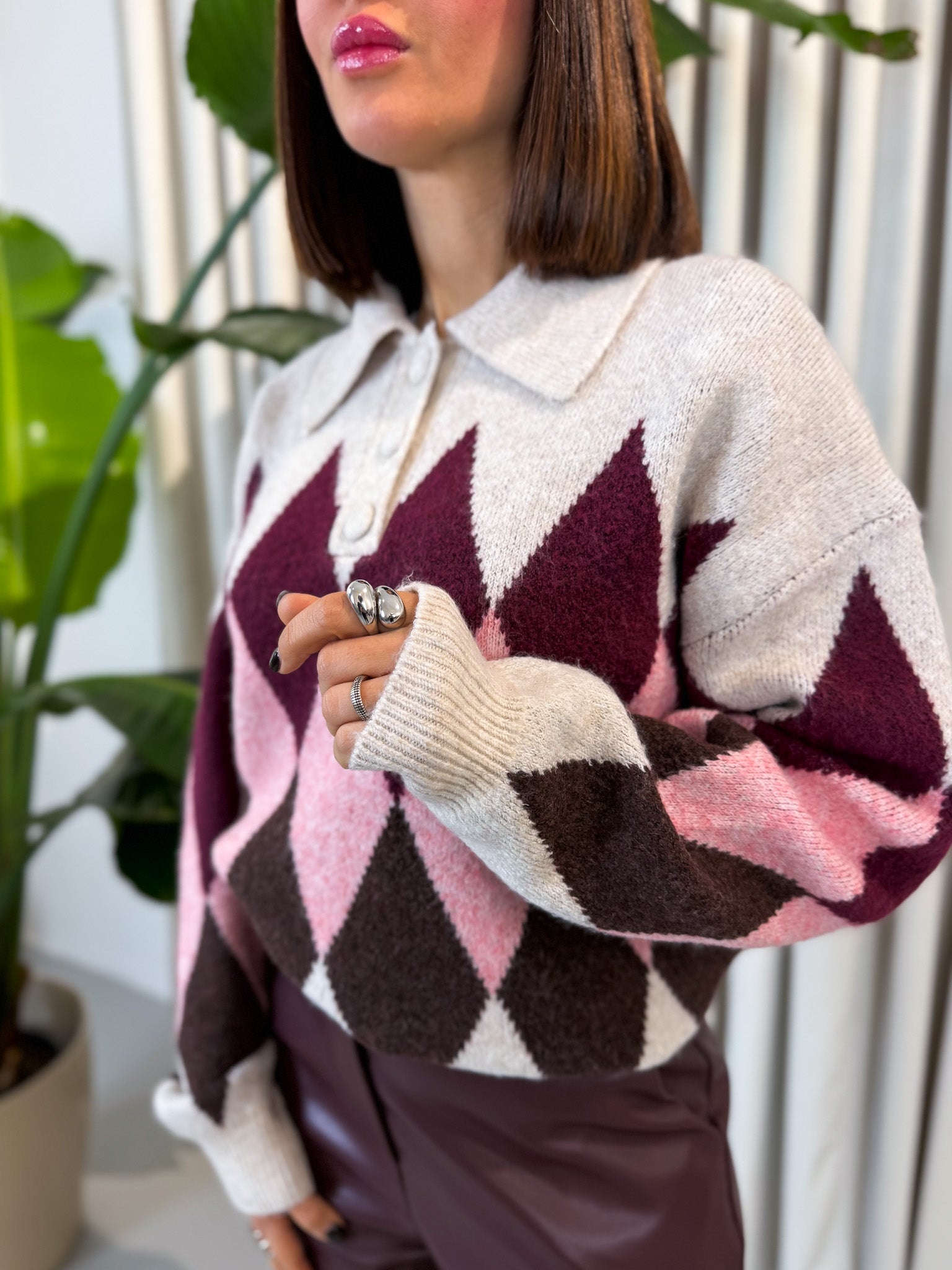 Pullover rombi bordeaux