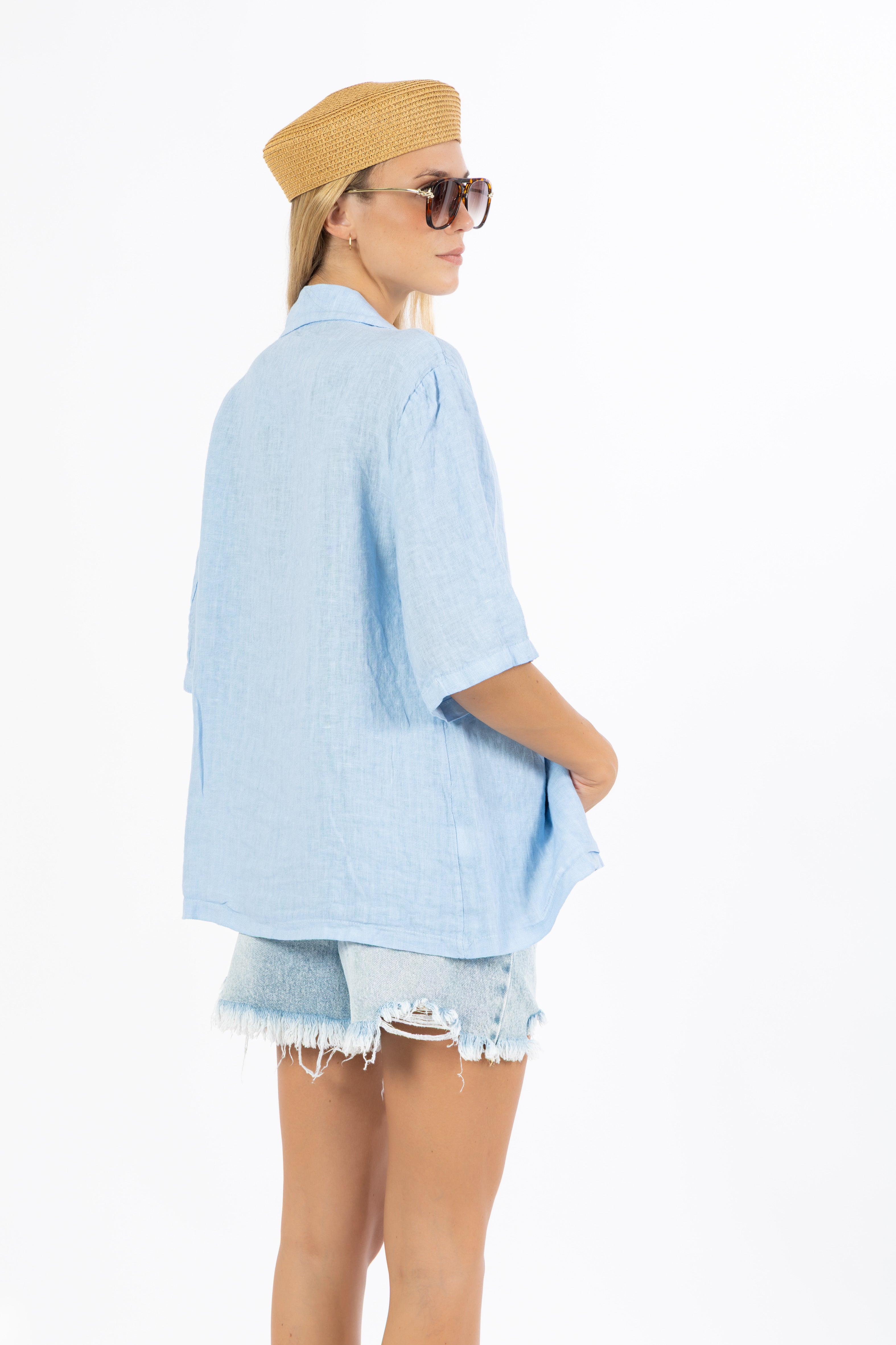 Giacca lino azzurra