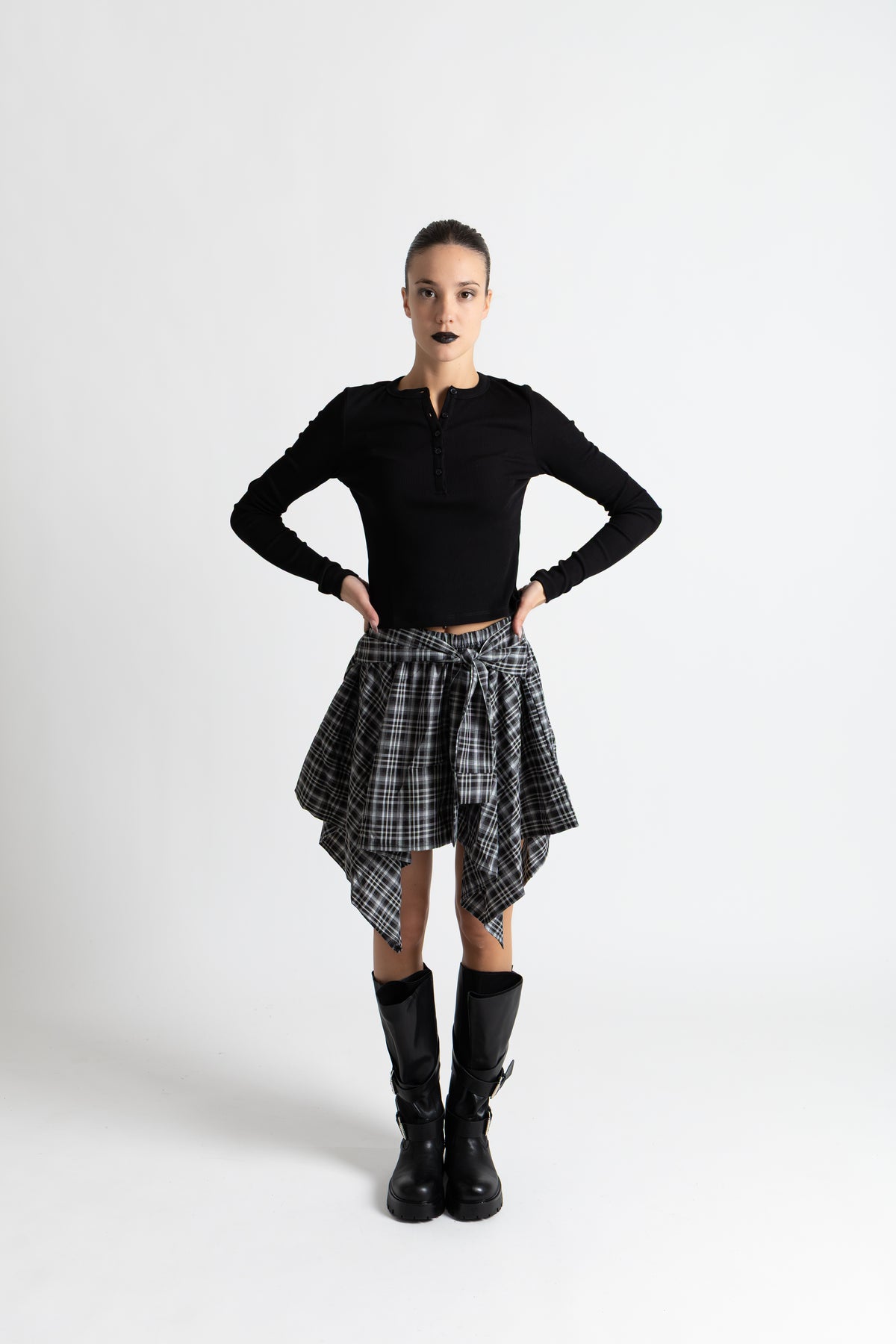 Gonna corta tartan grigio