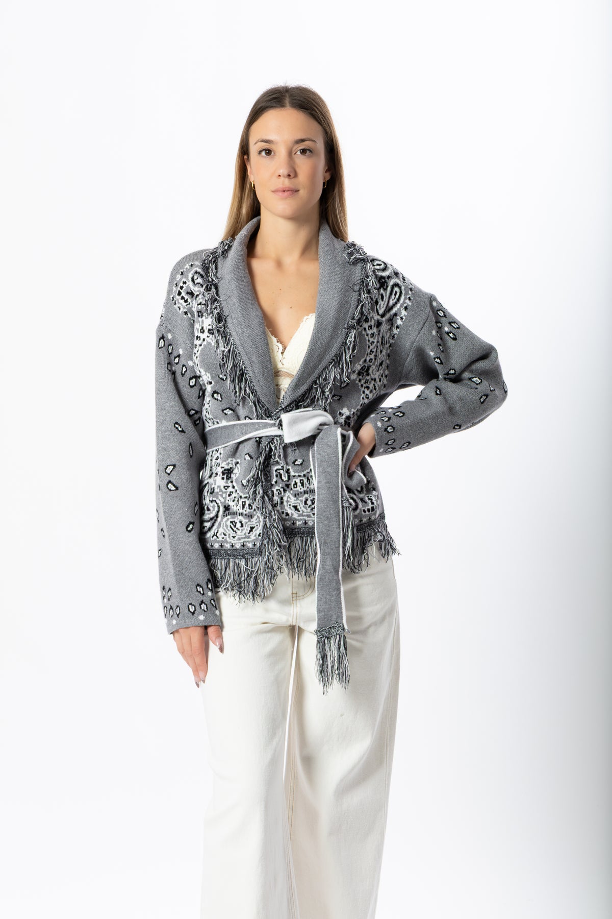 Cardigan bandana corto grigio