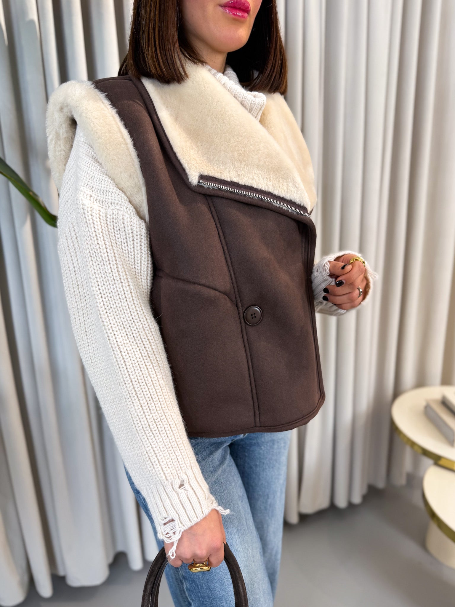Gilet eco montone marrone