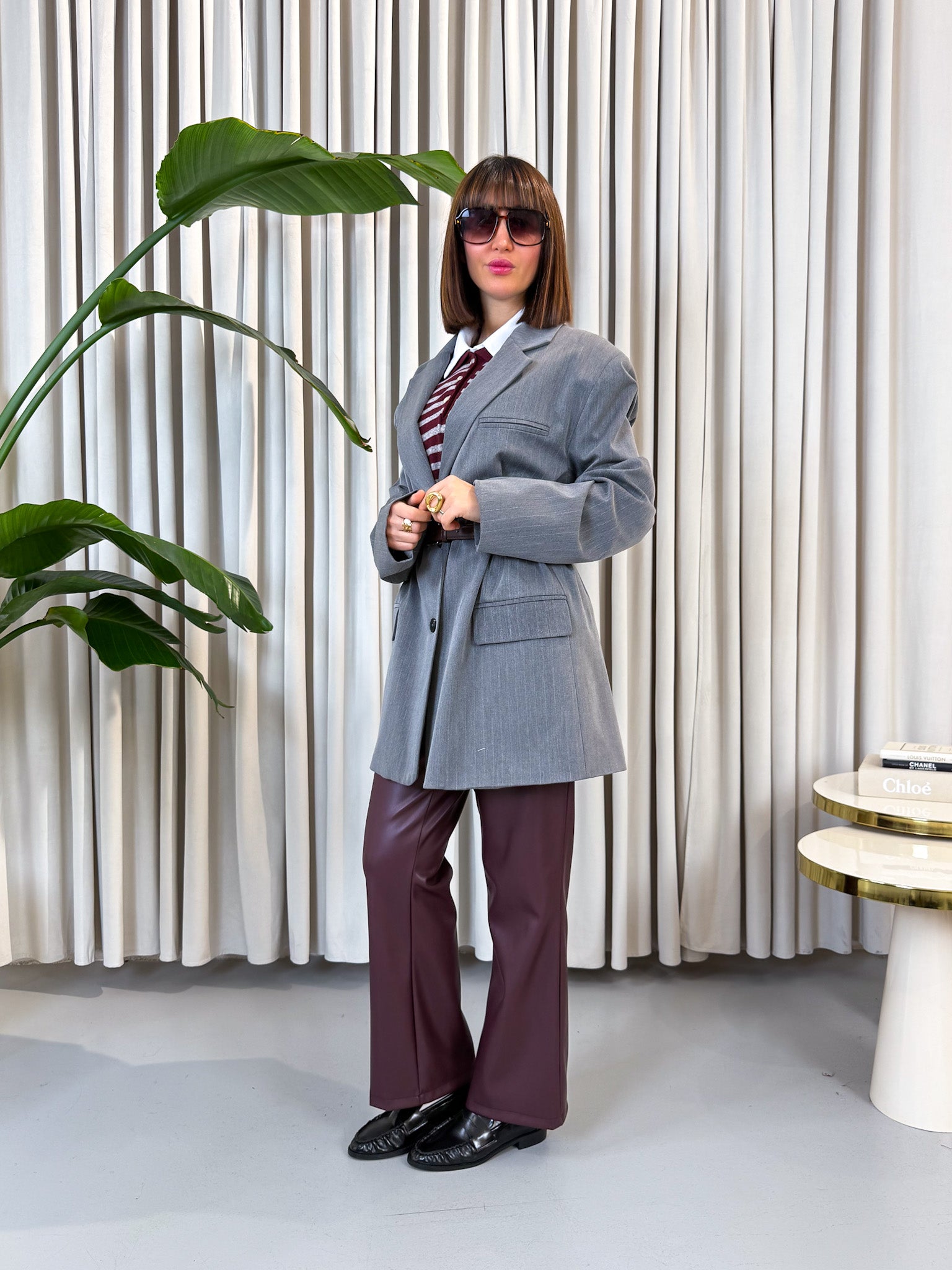 Pantalone simil pelle bordeaux