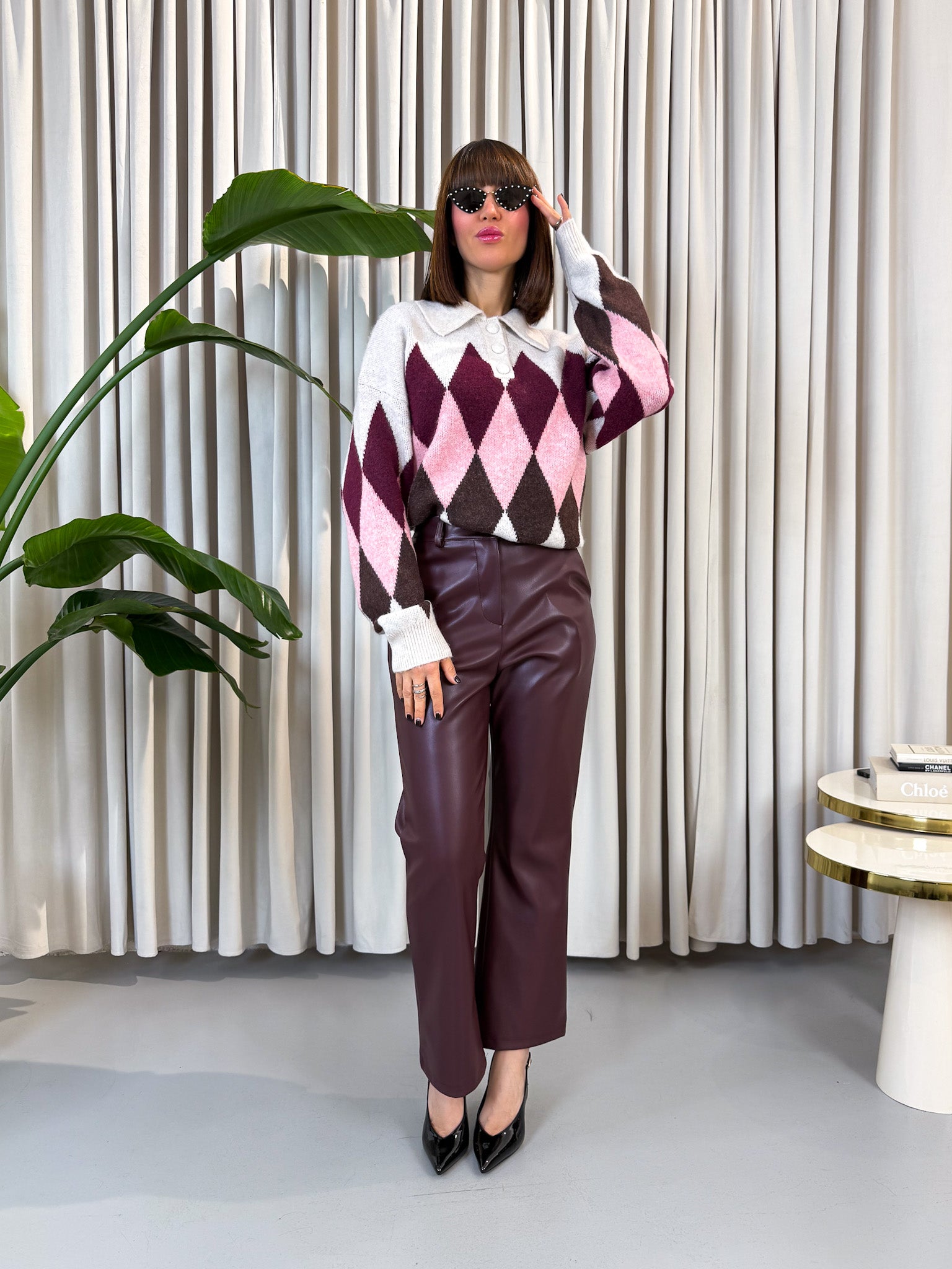 Pullover rombi bordeaux