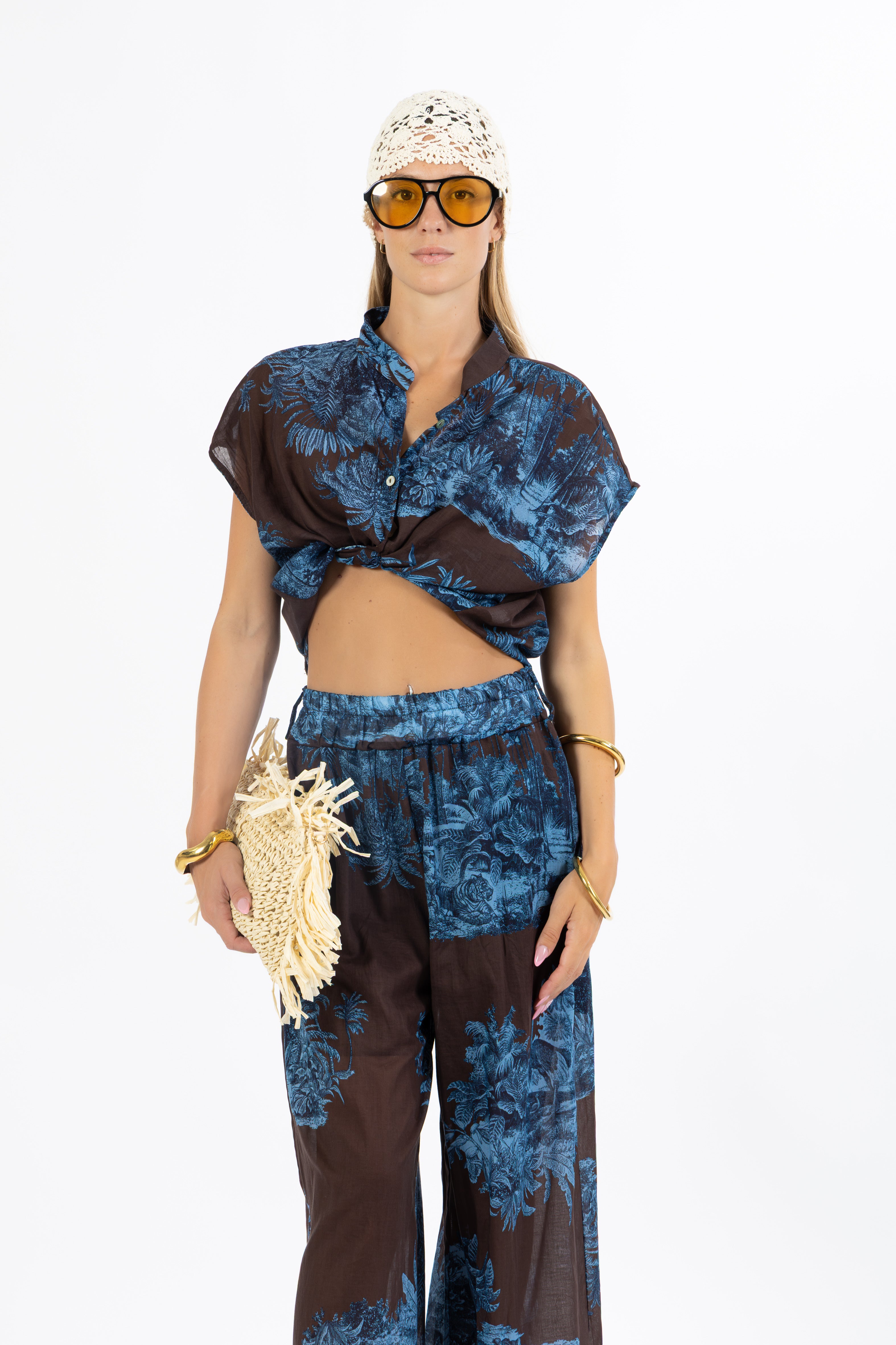 Camicia palme marrone