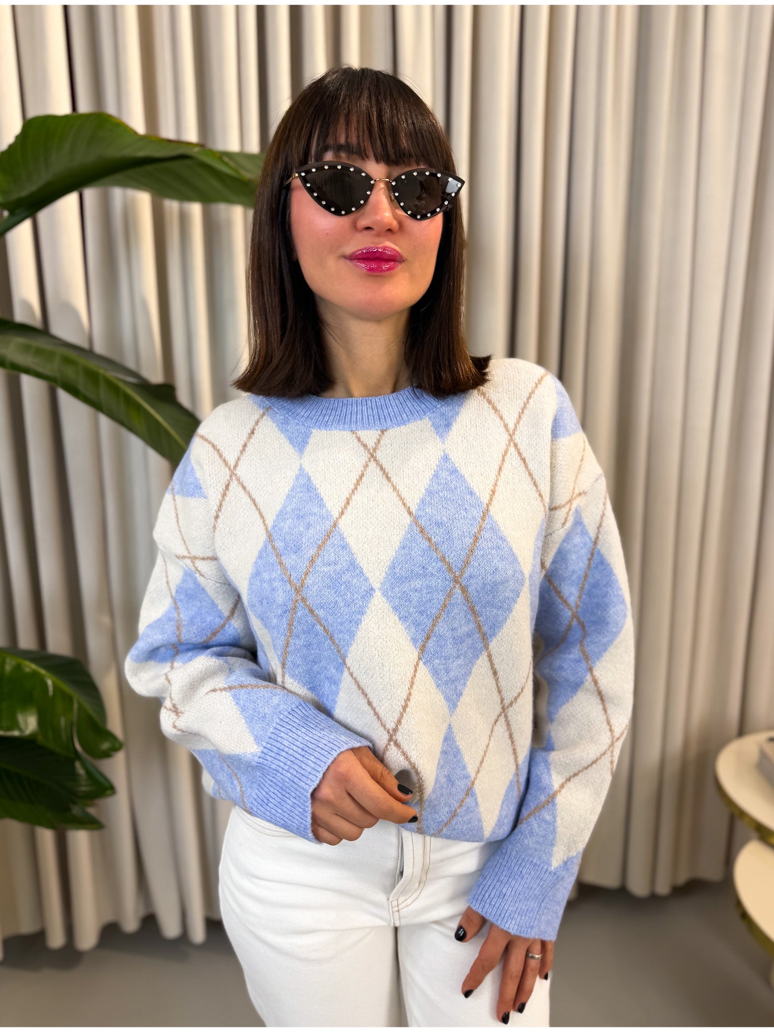 Pullover rombi azzurro