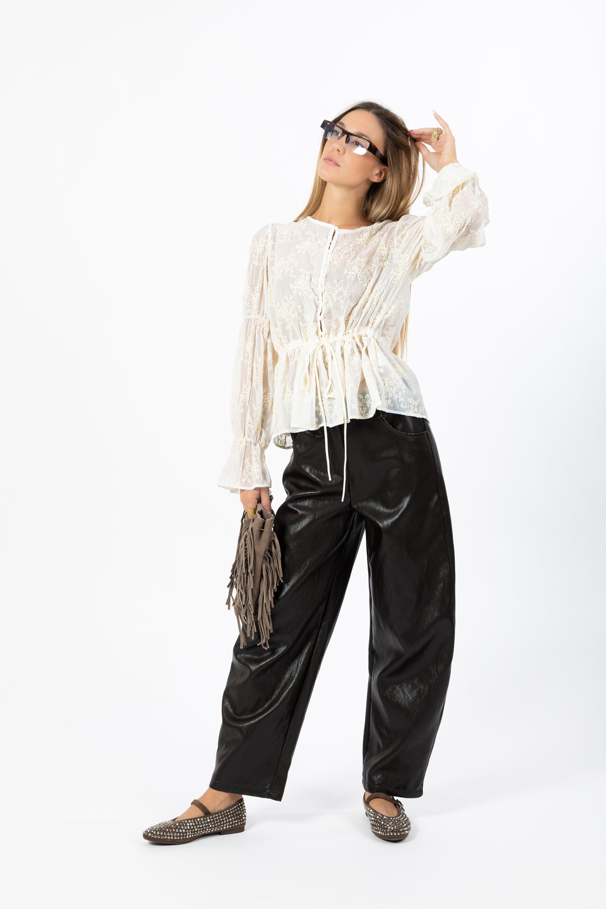 Pantalone balloon marrone simil pelle