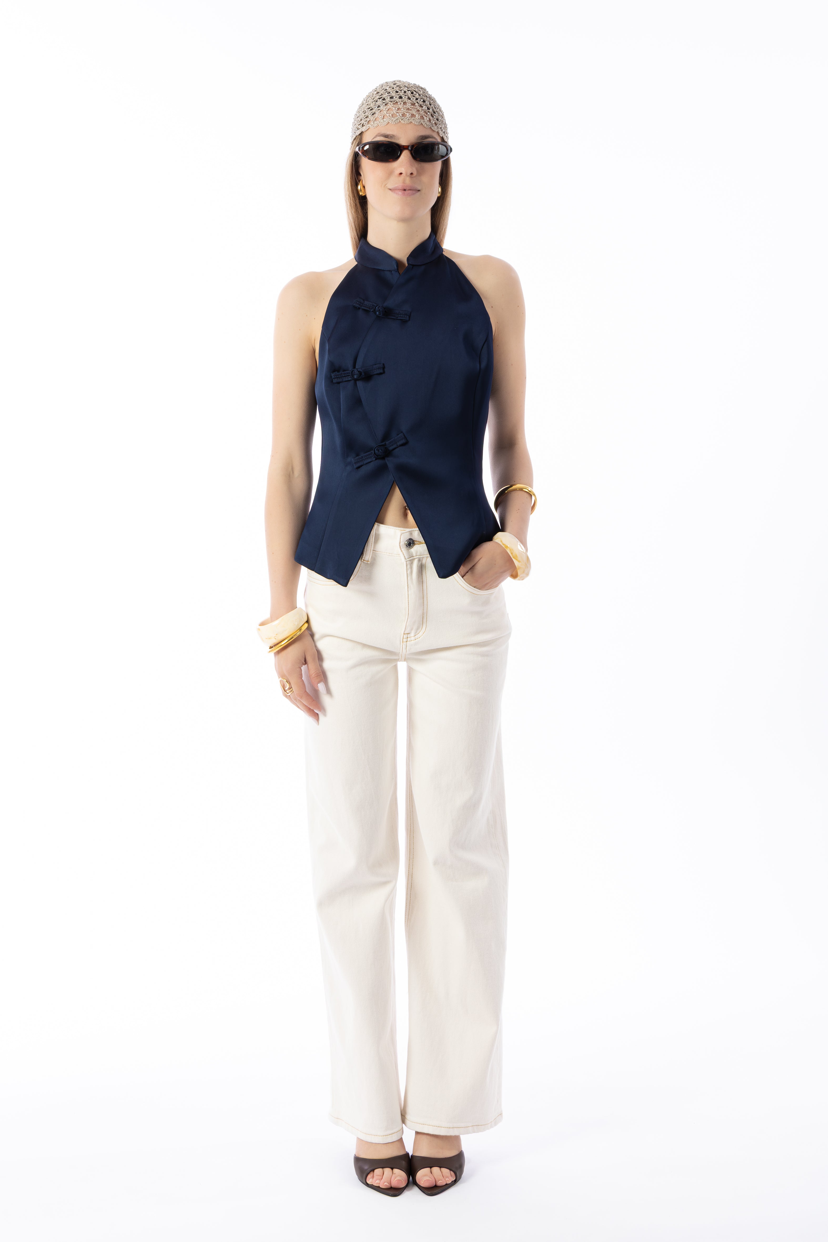 Top raso blu