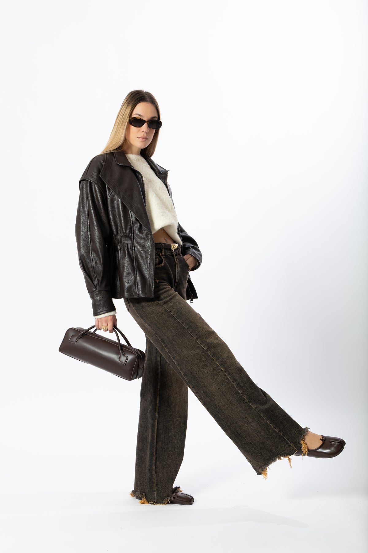 Jeans wide leg marrone
