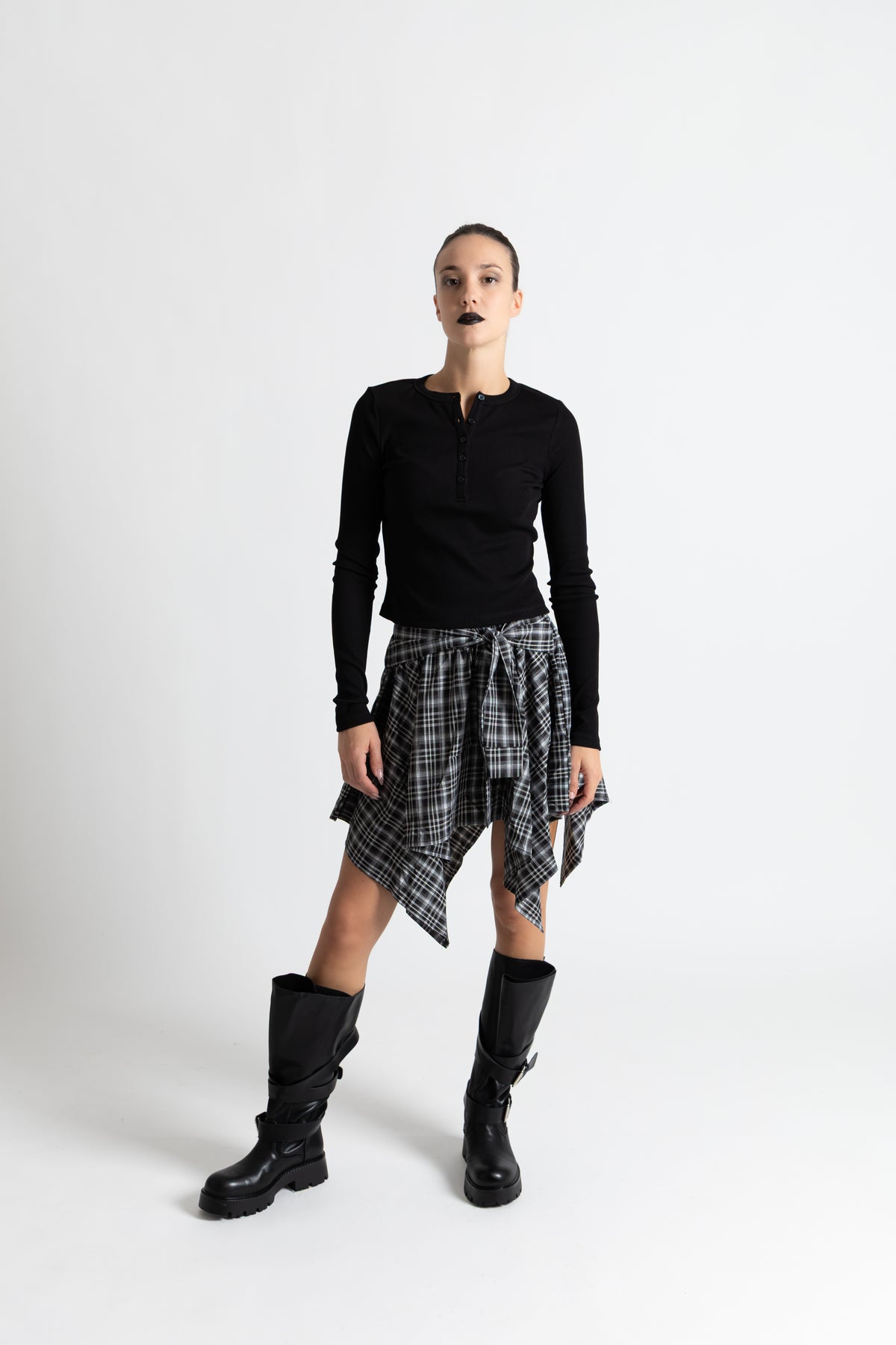 Gonna corta tartan grigio