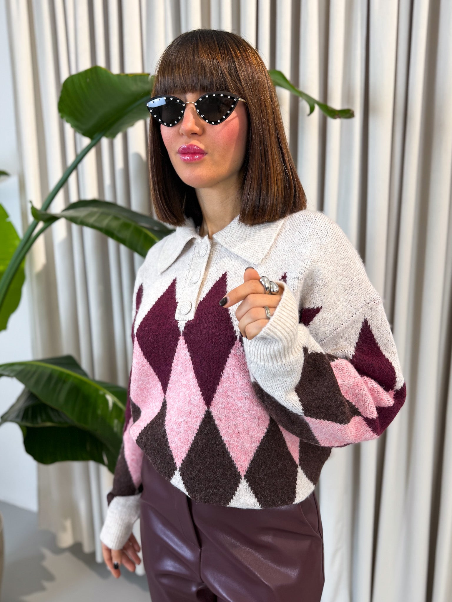 Pullover rombi bordeaux