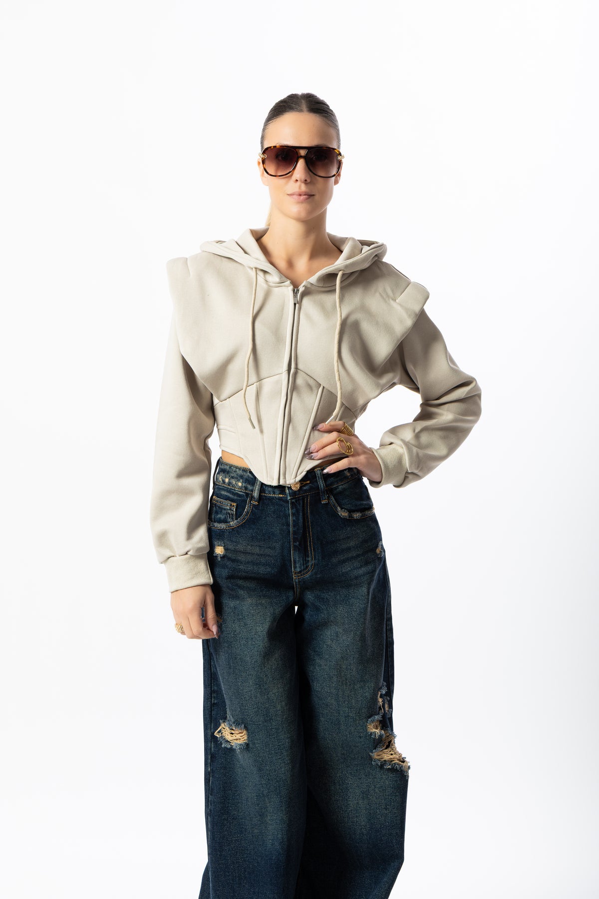 Felpa crop con cappuccio