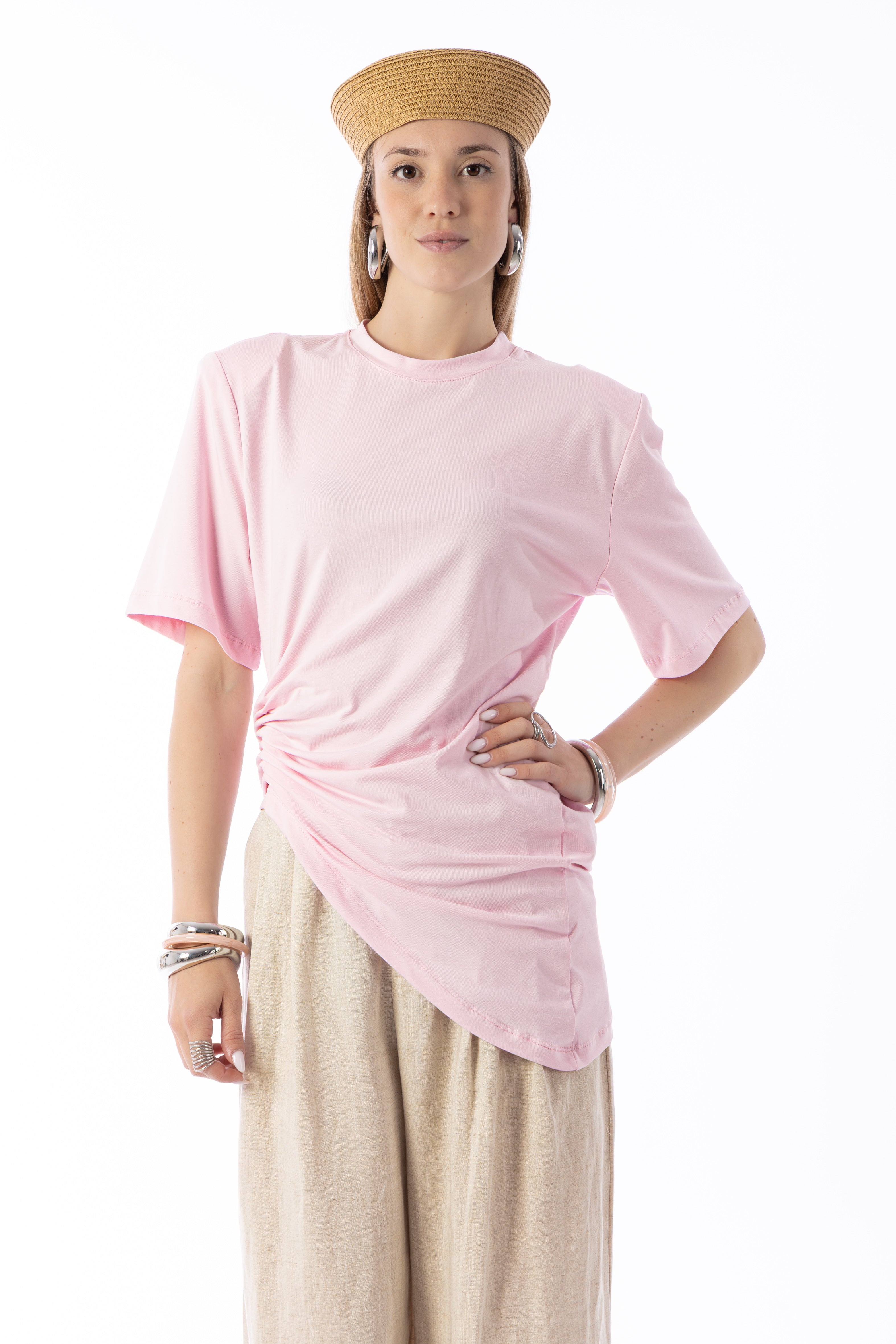 T-shirt asimmetrica rosa
