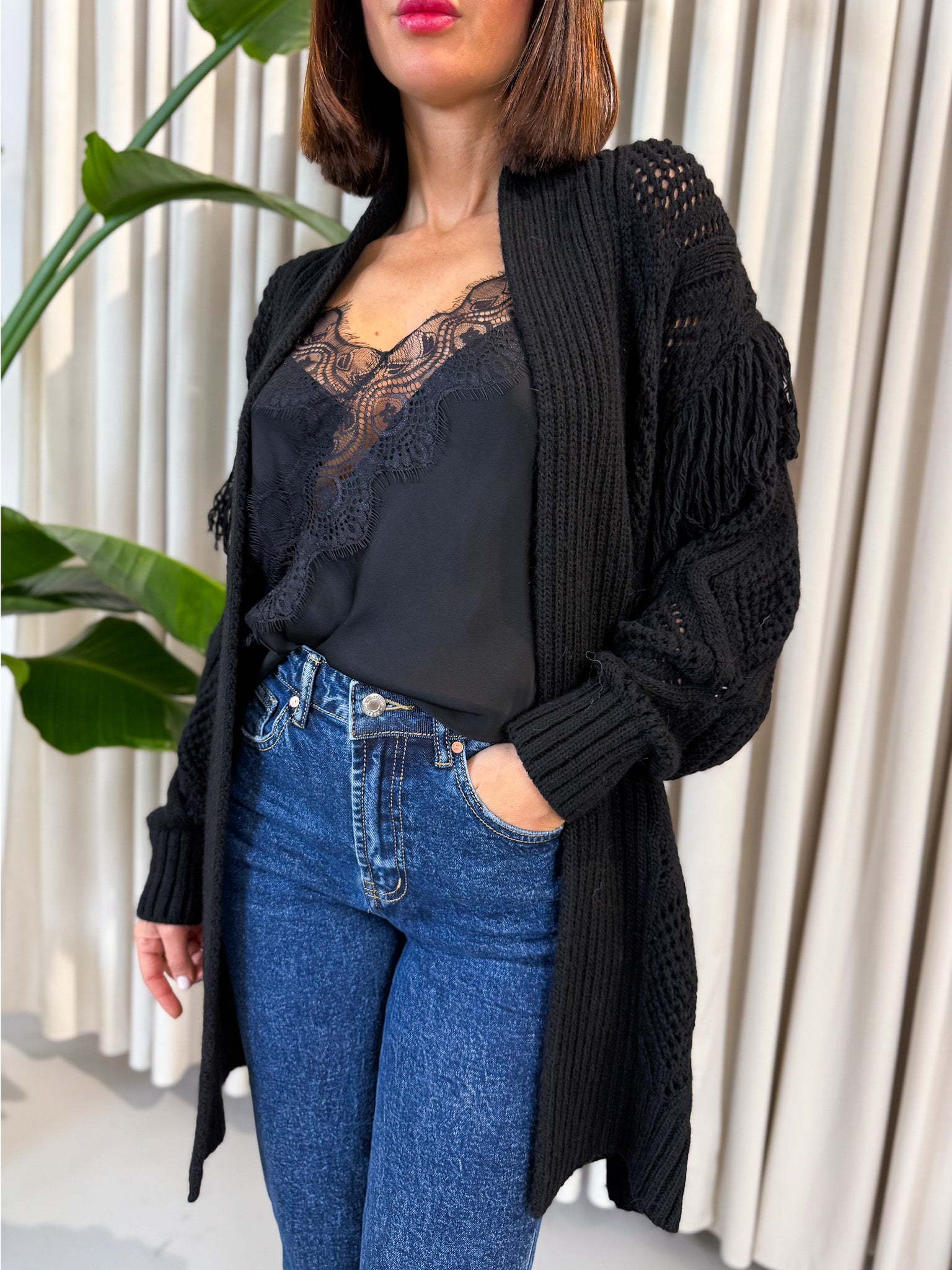 Cardigan frange nero