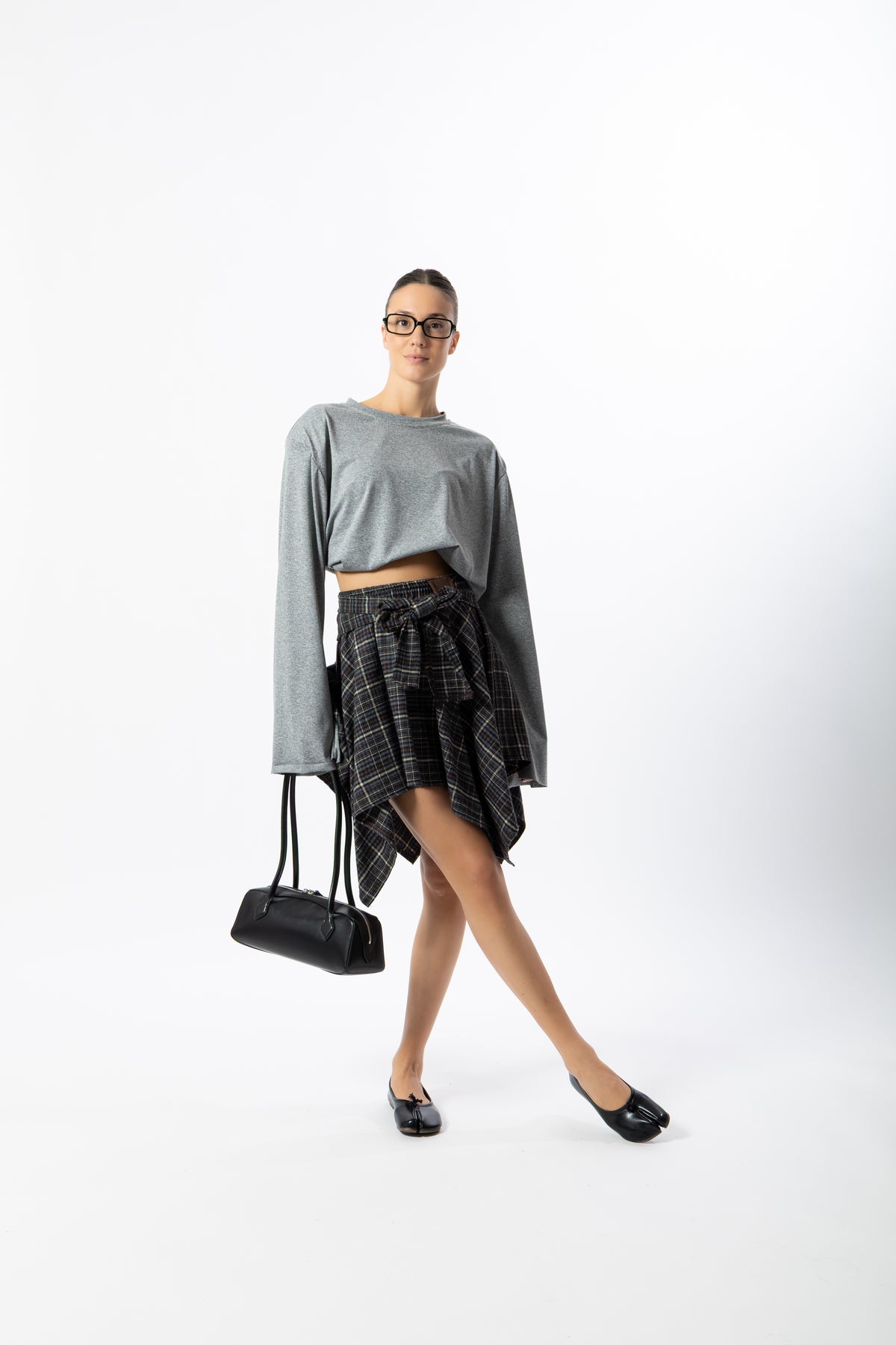 Gonna corta tartan grigio